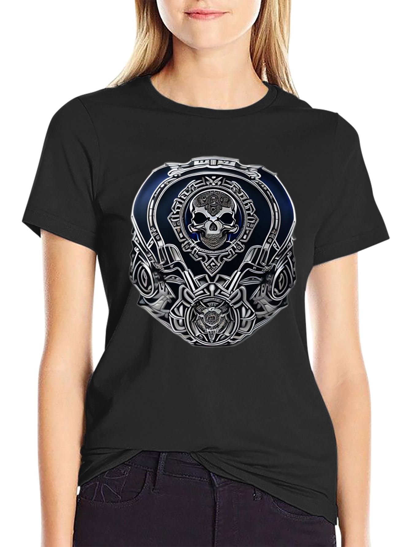 Black Skull Emblem Graphic Tee - Black Casual Wear view 2