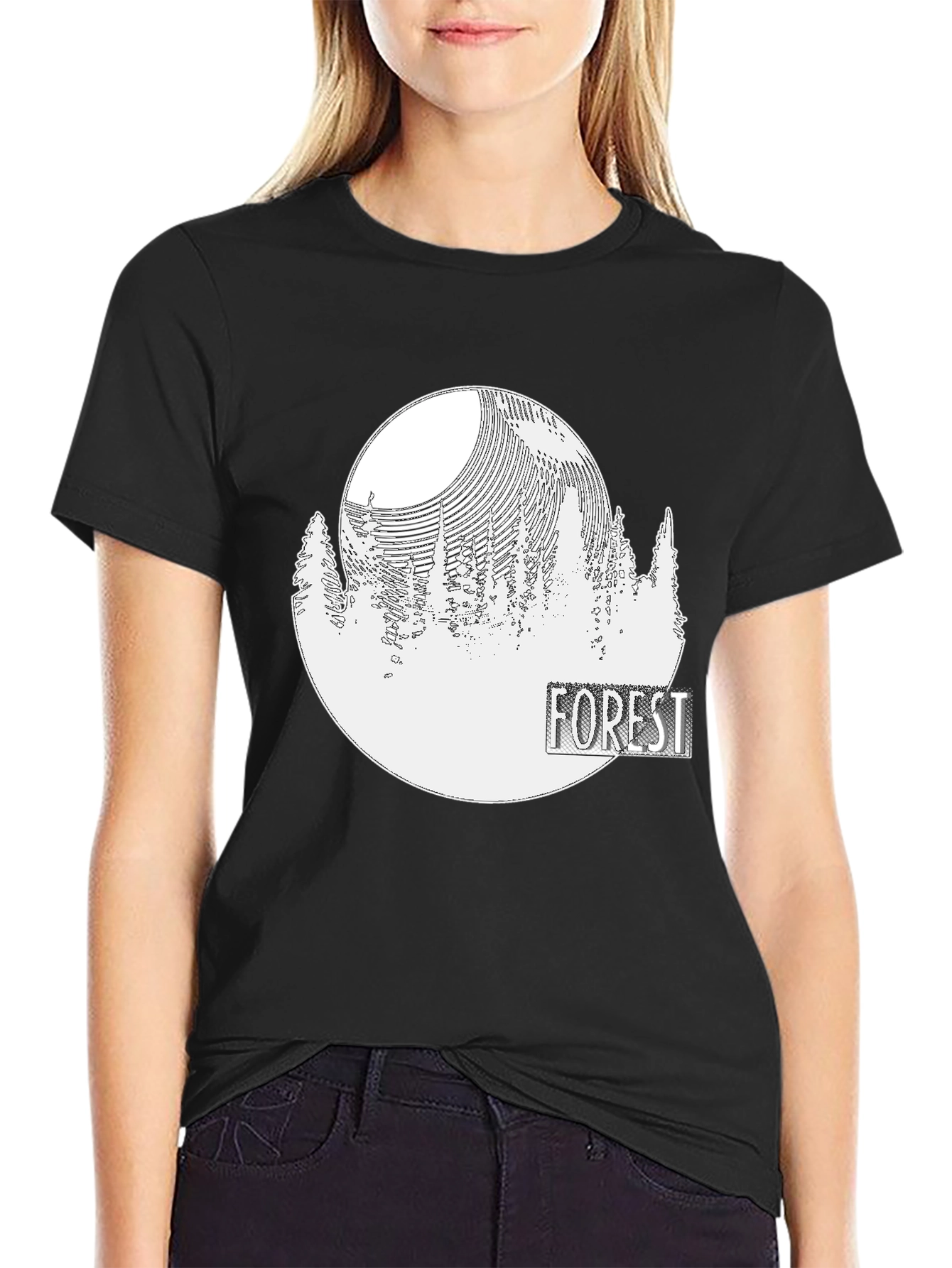 Black Men's Forest Graphic Print Crew Neck T-Shirt view 2