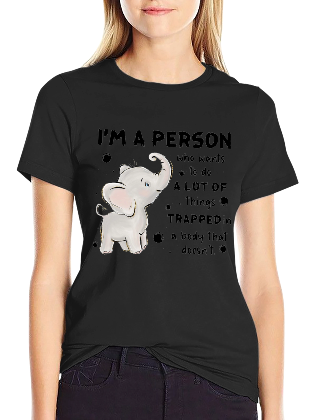 Black Elephant Person T-Shirt - Trapped in Body Design view 2