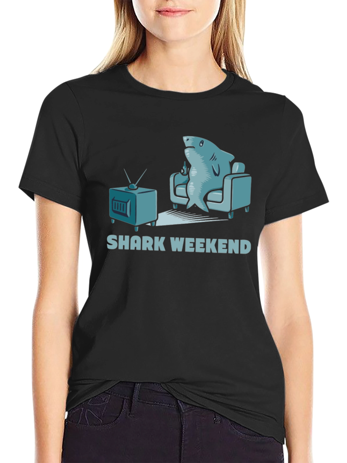 Black Shark Weekend Black Graphic Tee view 2