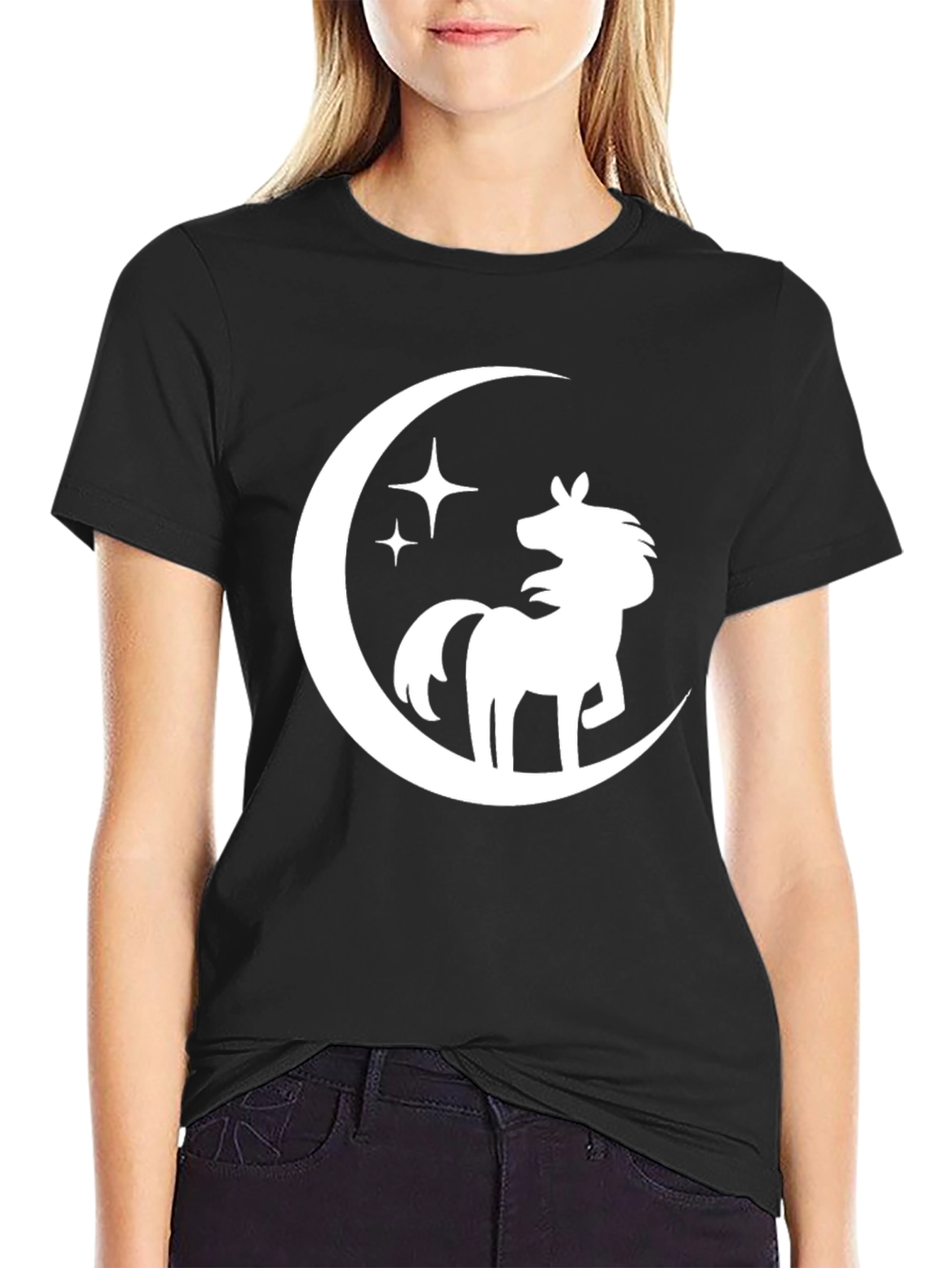 Black Unicorn Moon Graphic Tee - Stylish Black T-Shirt view 2
