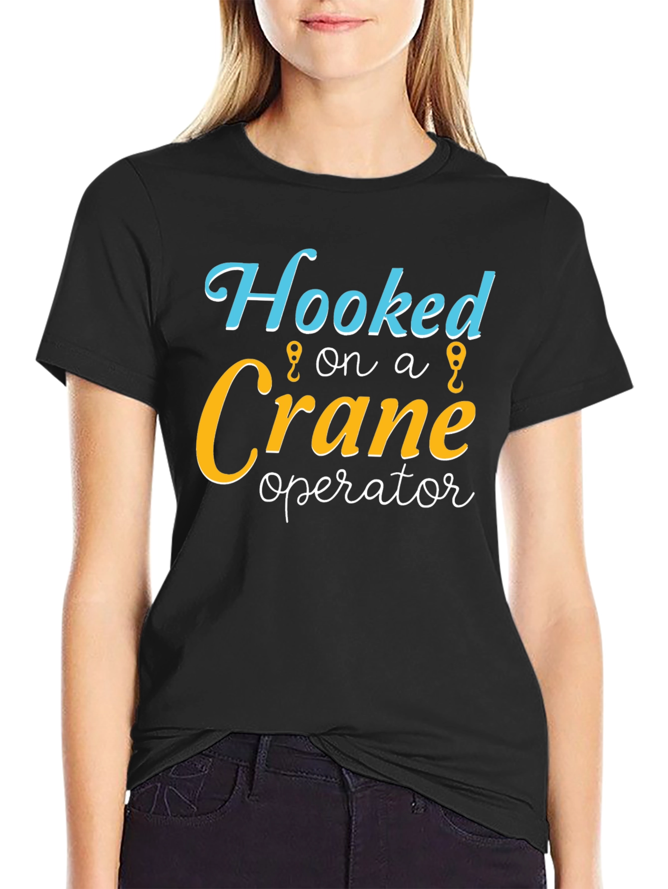 Black Hooked on a Crane Operator Novelty T-Shirt view 2