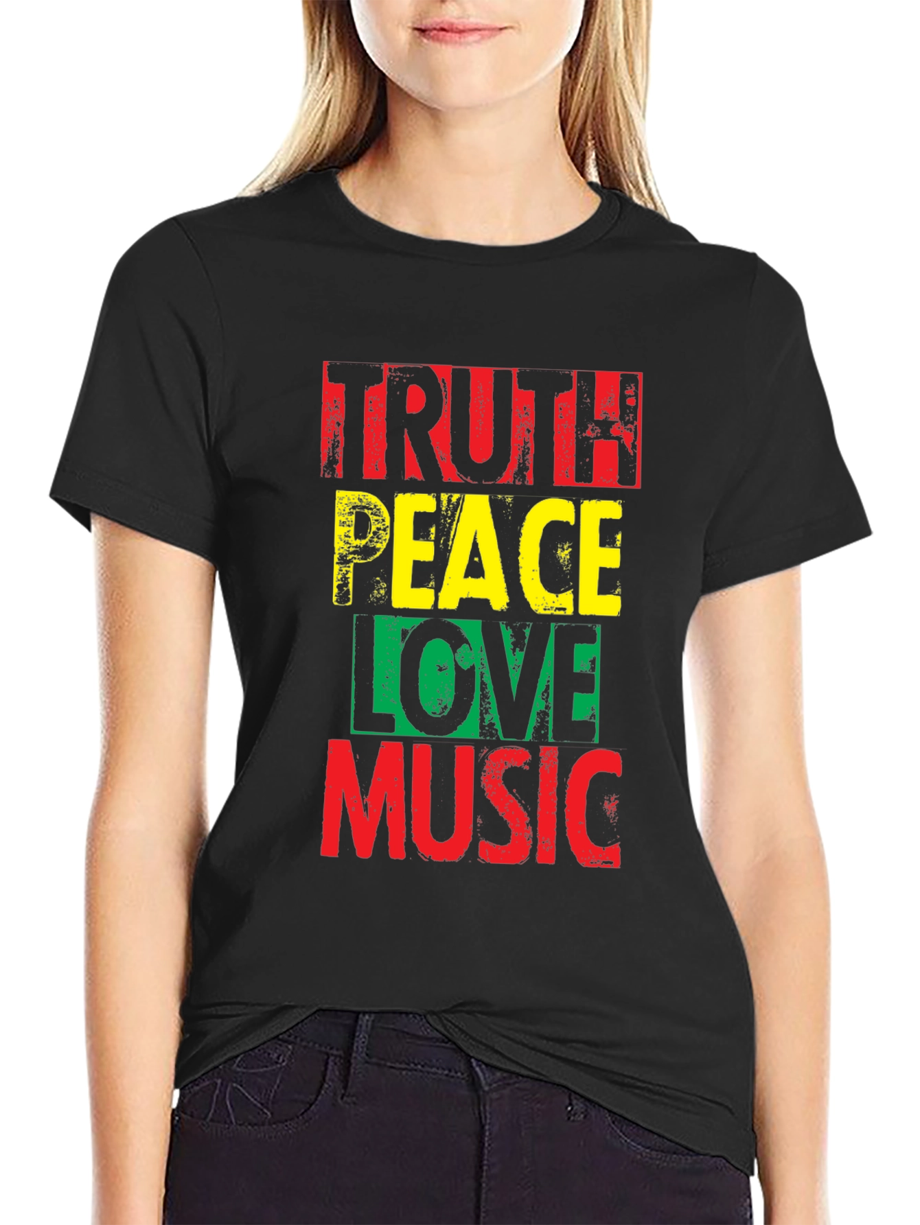 Black Truth Peace Love Music Graphic T-Shirt view 2