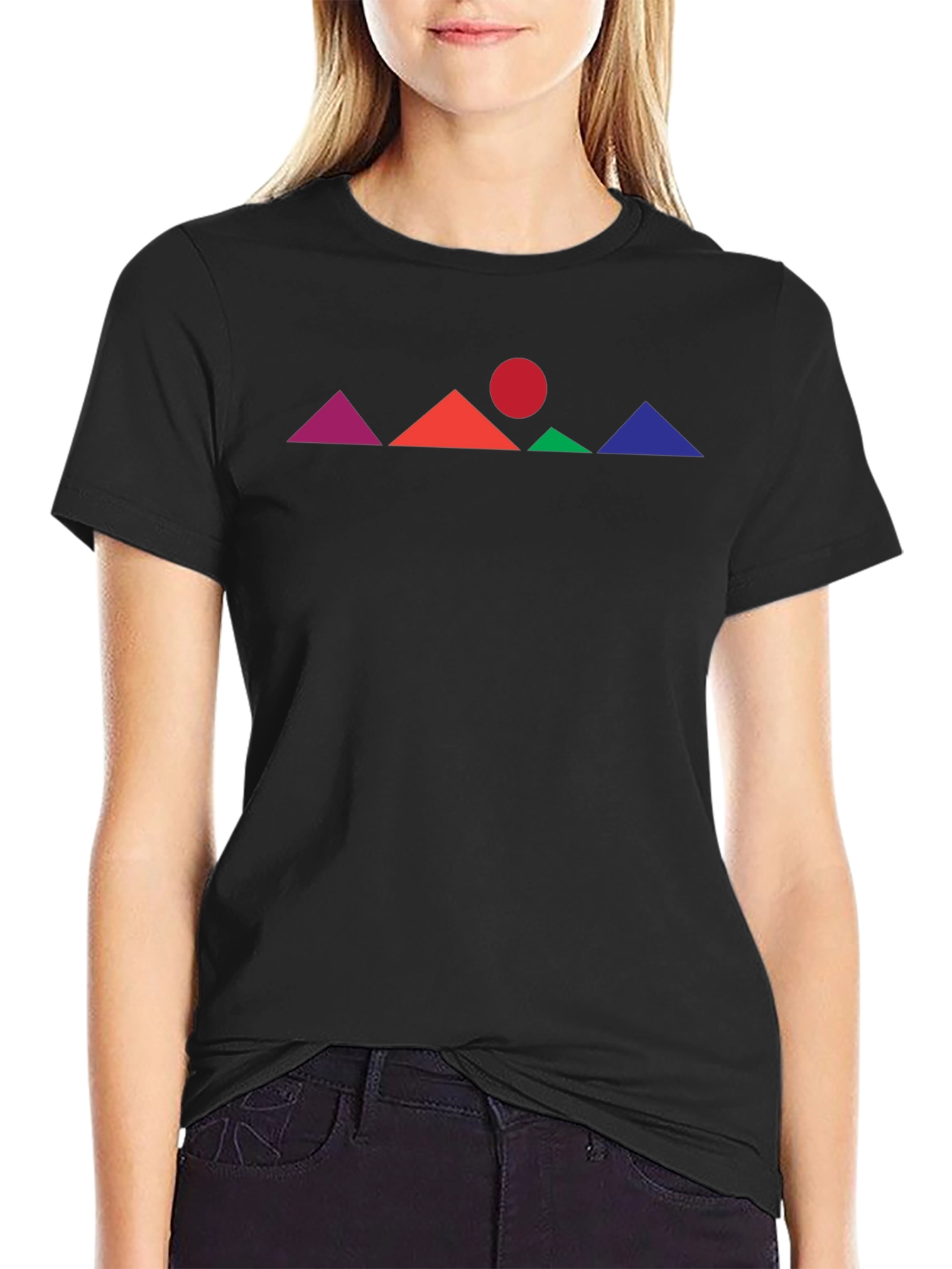 Black Geometric Mountain Graphic Tee - Modern Art Shirt view 2