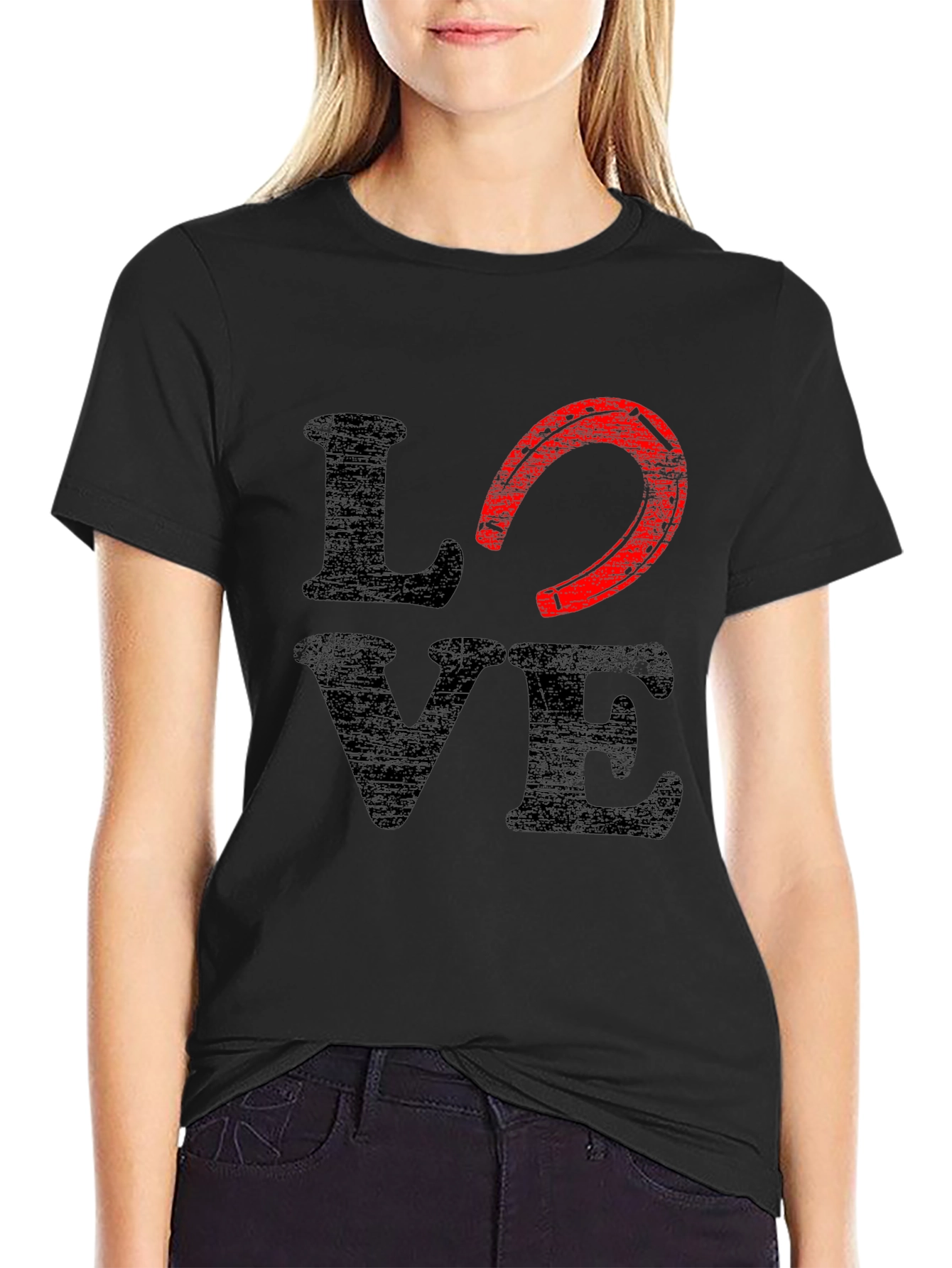 Black Love Horseshoe Graphic Tee - Black Cotton Blend view 2