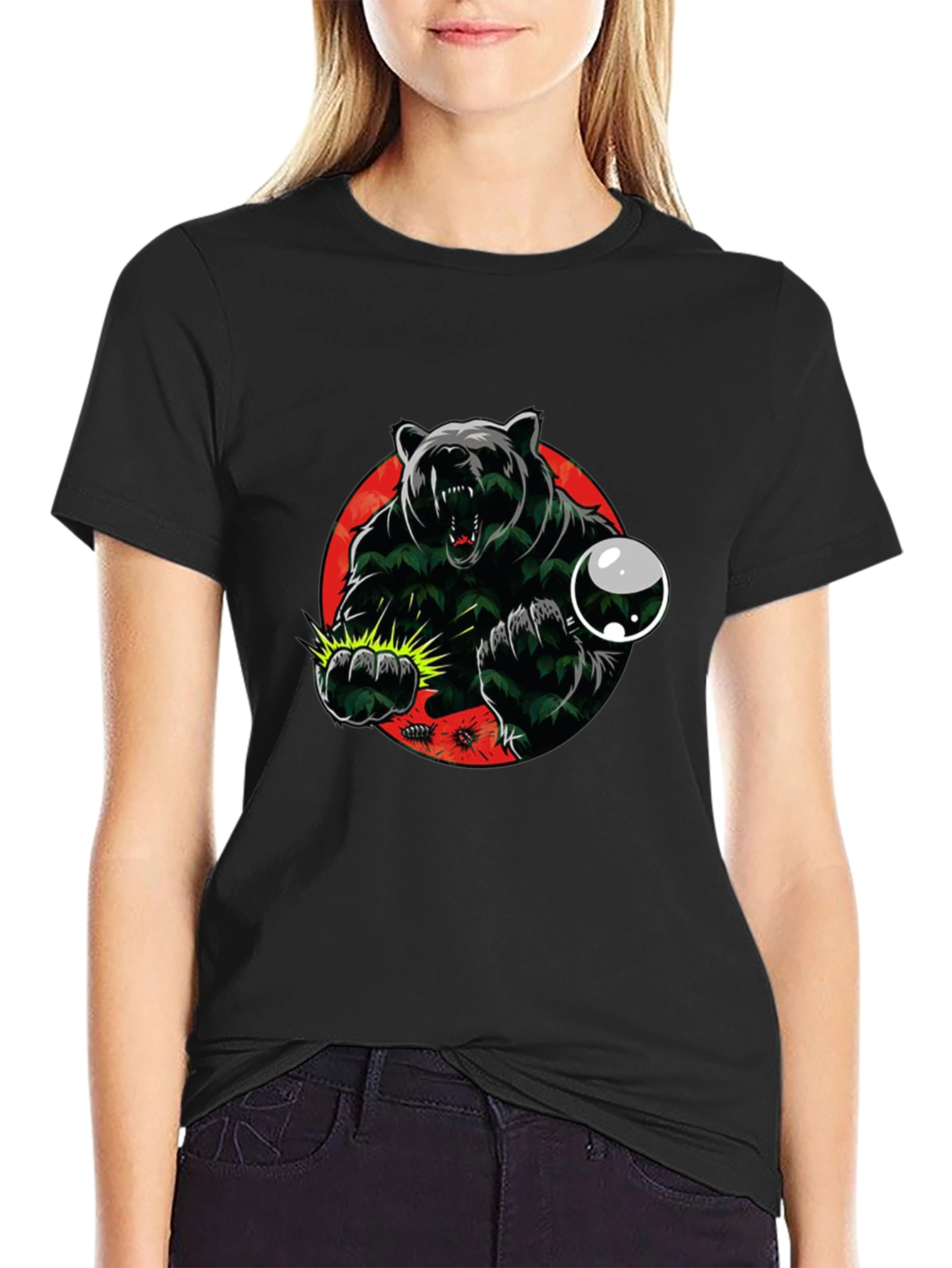 Black Men's Graphic Tee - Bear Attack Design view 2