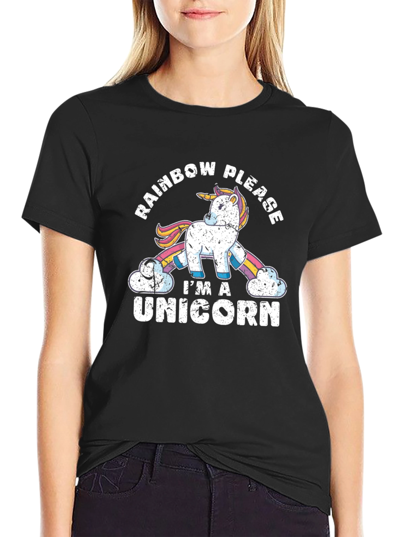 Black Rainbow Please I'm a Unicorn Men's Graphic Tee view 2