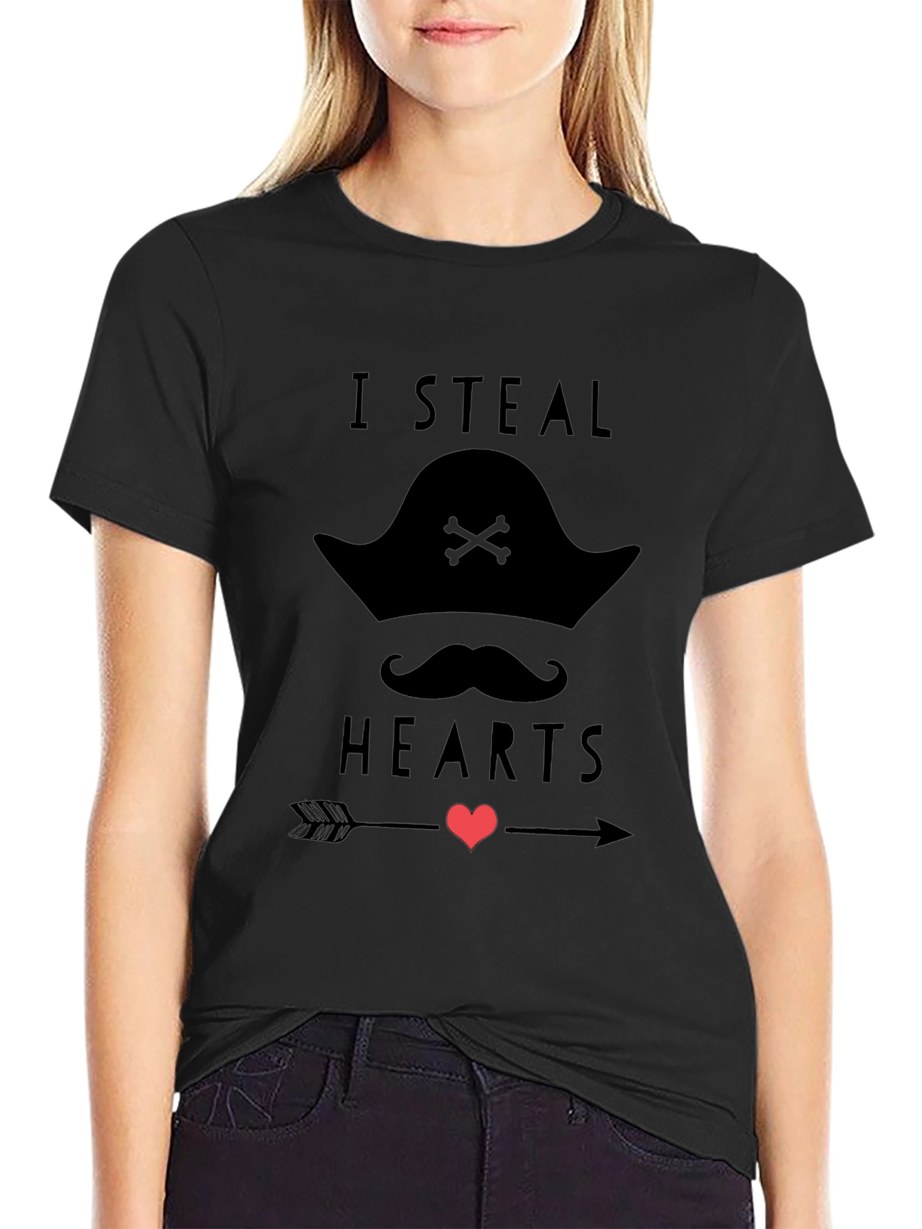 Black I Steal Hearts Pirate Graphic T-Shirt view 2