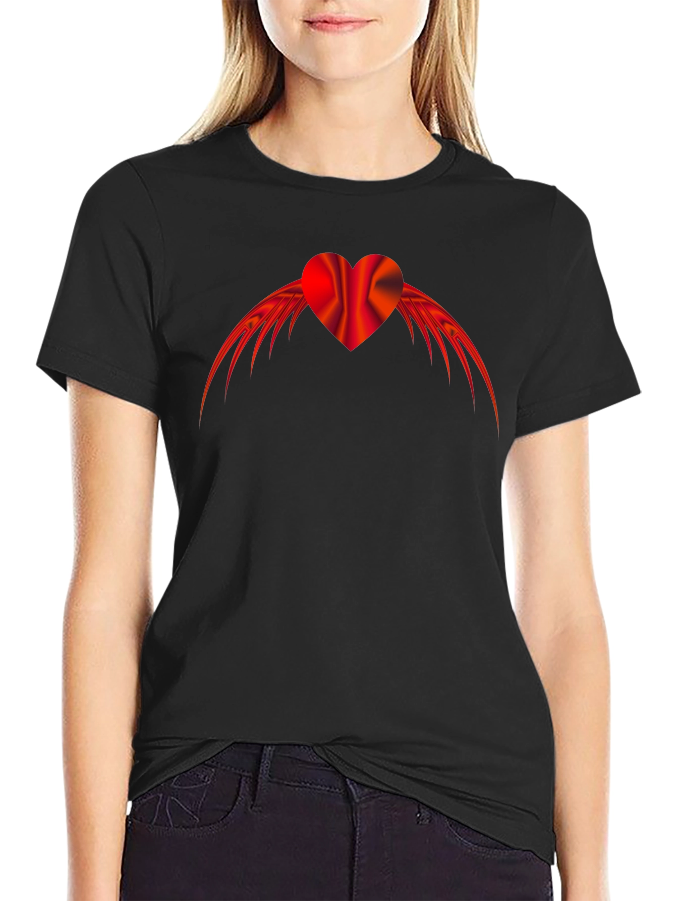 Black Winged Heart Graphic Tee - Black Cotton Blend view 2