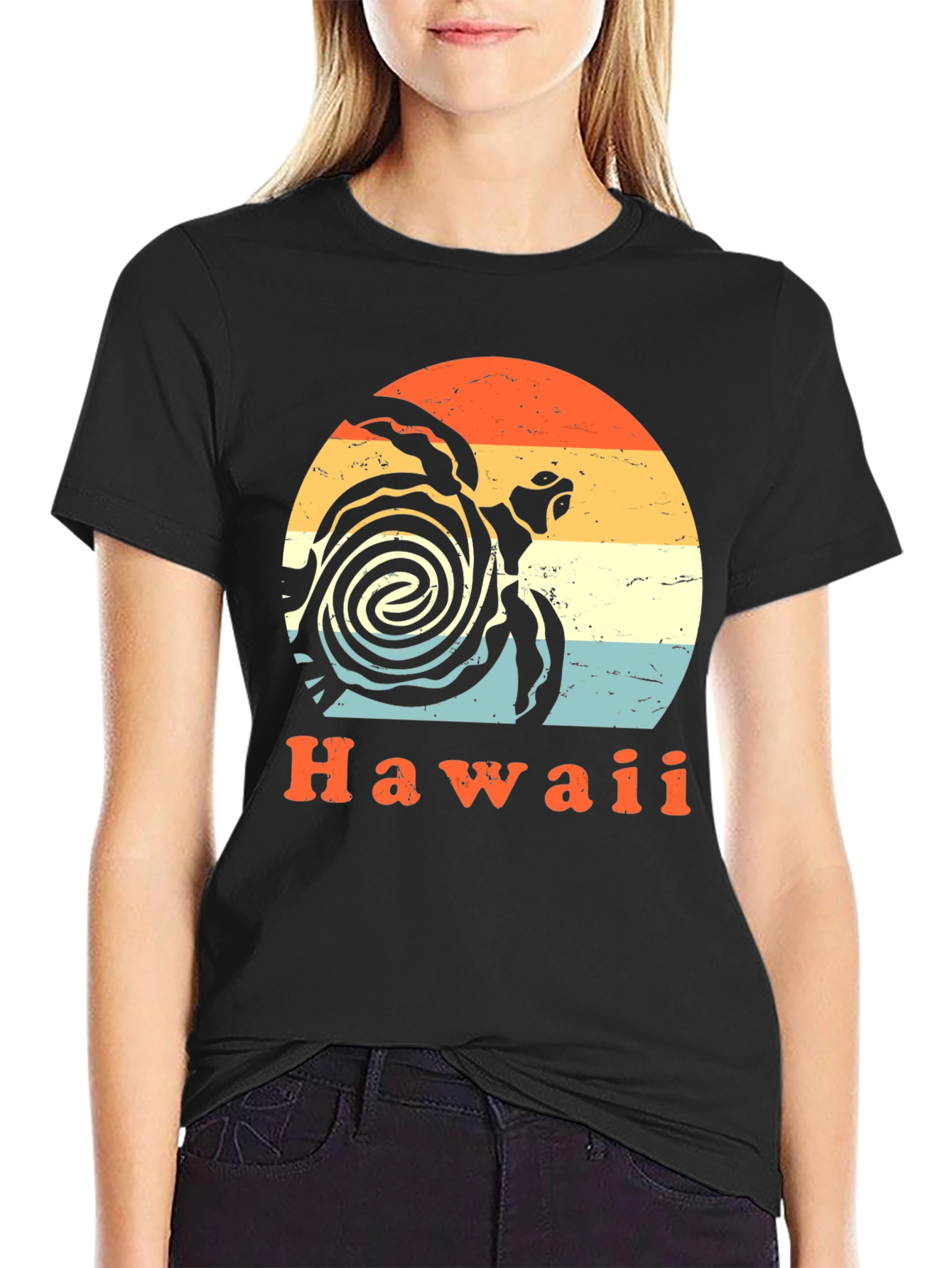 Black Retro Hawaii Turtle T-Shirt - Vintage Style view 2