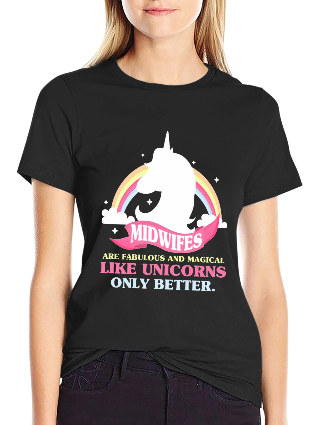 Black Magical Midwives Unicorn T-Shirt view 2