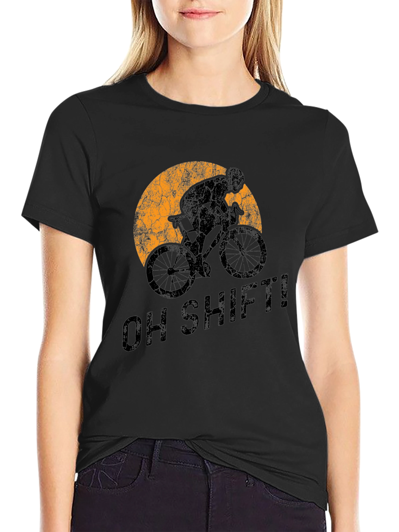 Black Oh Shift! Cycling T-Shirt - Sporty Graphic Tee view 2