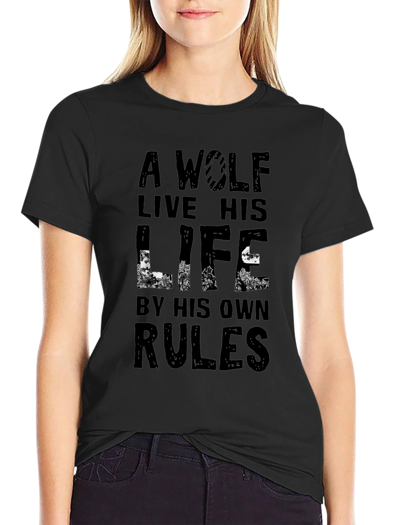 Black A Wolf Lives By His Own Rules Graphic Tee - Black view 2