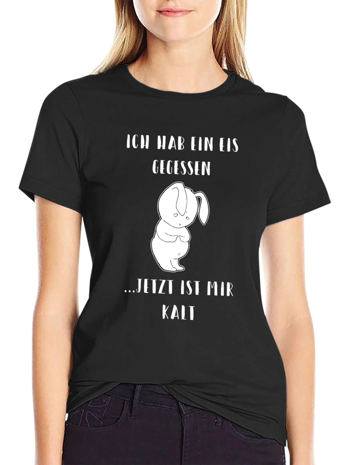 Black Funny Rabbit Ice Cream T-Shirt - Now I'm Cold view 2