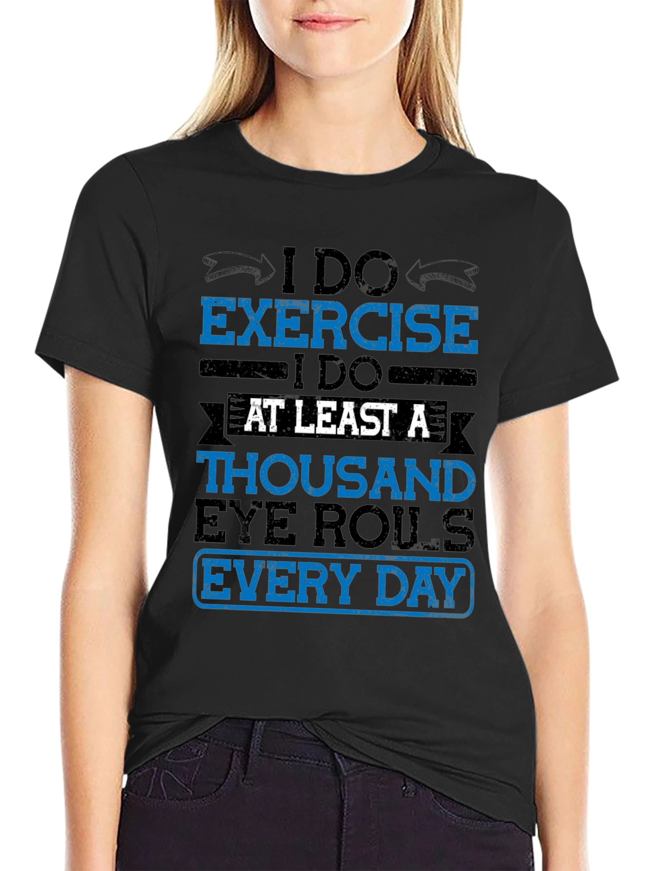 Black Funny Exercise Eye Roll T-Shirt view 2