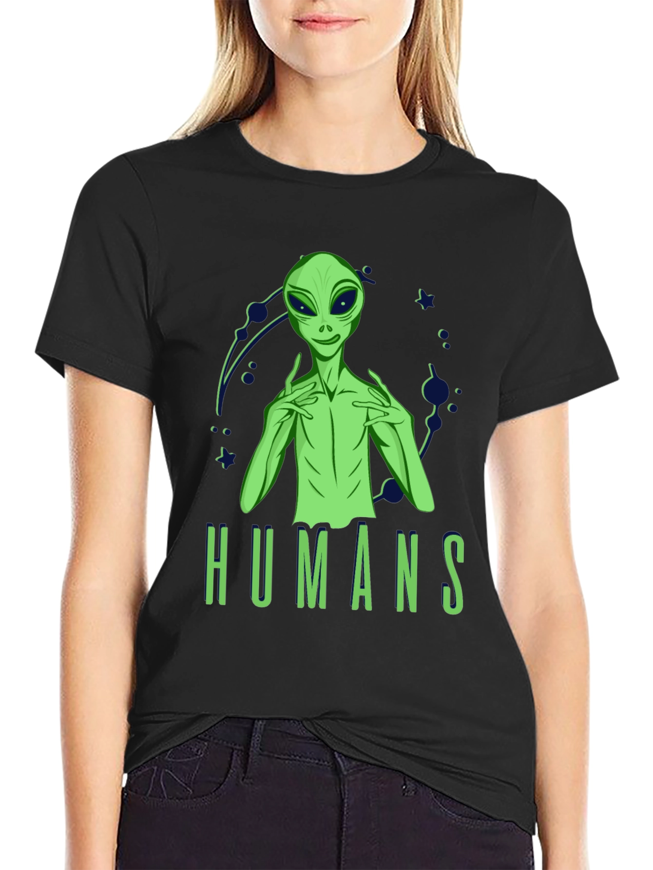 Black Alien 'Humans' Graphic Tee - Men's Black T-Shirt view 2