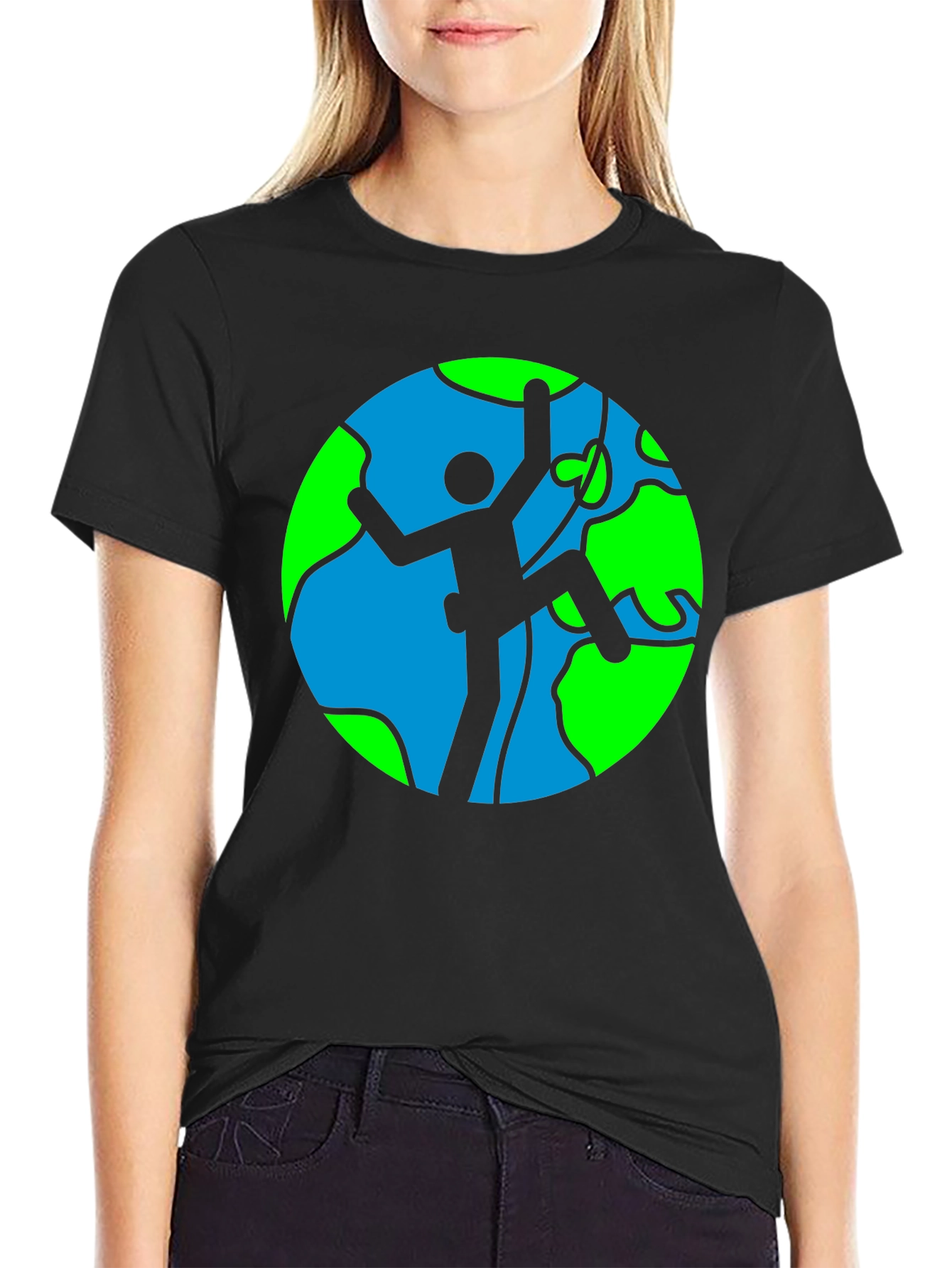 Black Climber Earth Graphic Tee - Black Cotton T-Shirt view 2