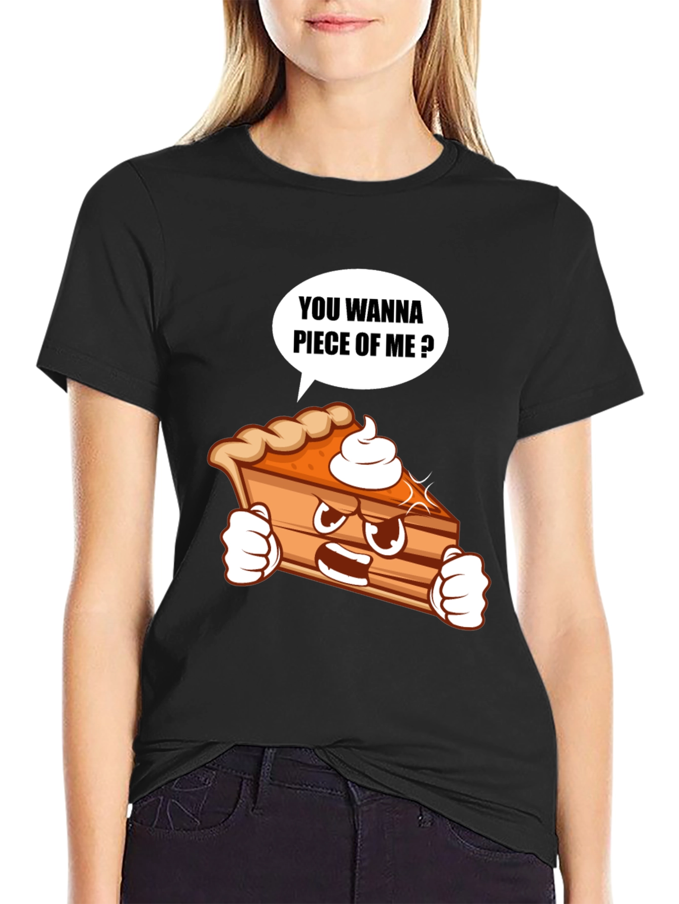 Black Funny Pie Slice Cartoon Graphic T-Shirt view 2