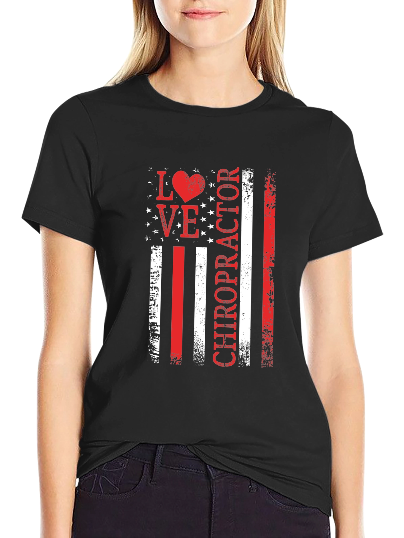Black Love Chiropractor American Flag Style T-Shirt view 2
