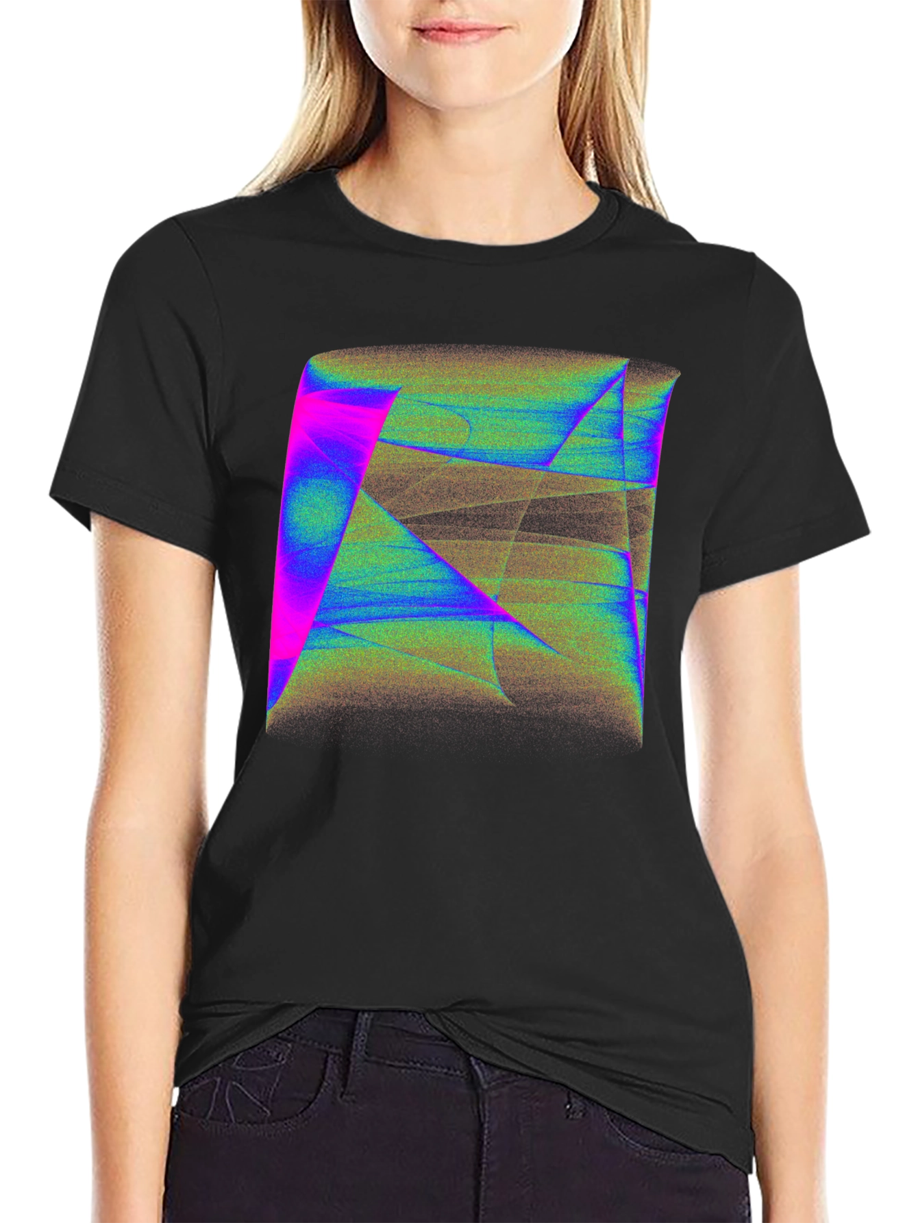 Black Abstract Geometric Art Men's Black T-Shirt view 2