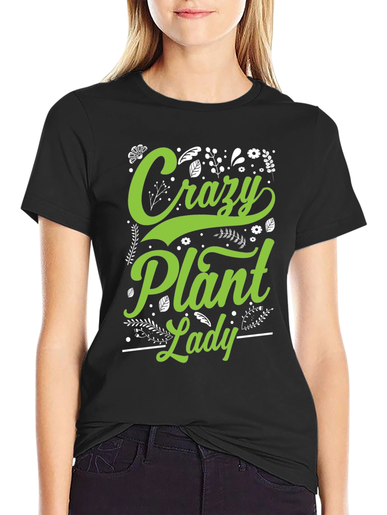 Black Crazy Plant Lady Graphic T-Shirt view 2