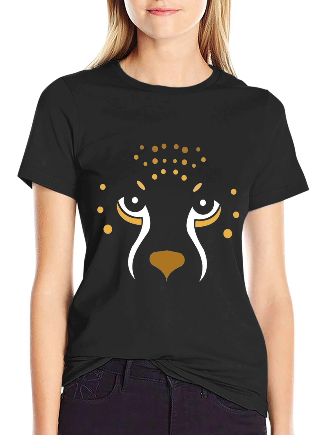 Black Stylish Black Cheetah Face T-Shirt view 2