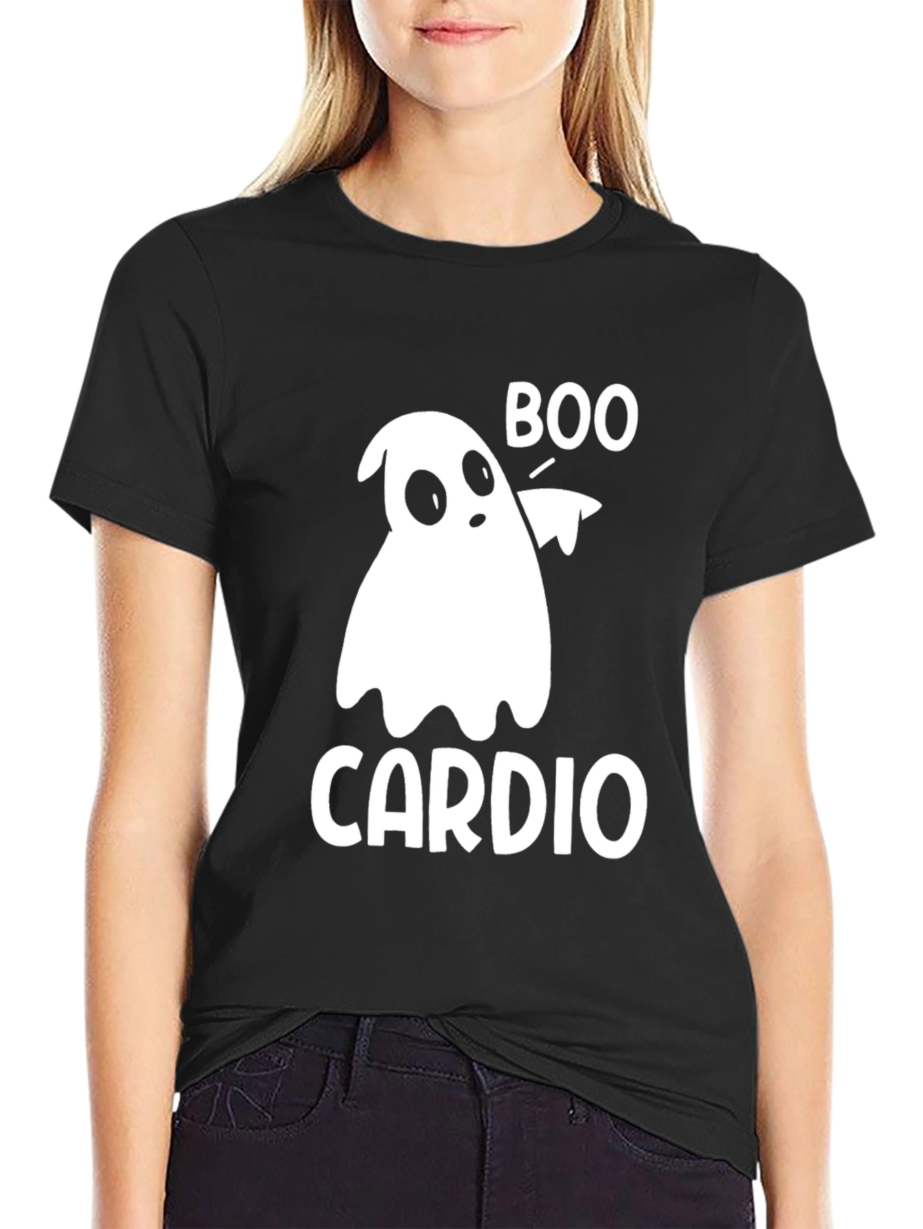 Black Boo Cardio Ghost T-Shirt - Funny Halloween Workout Tee view 2