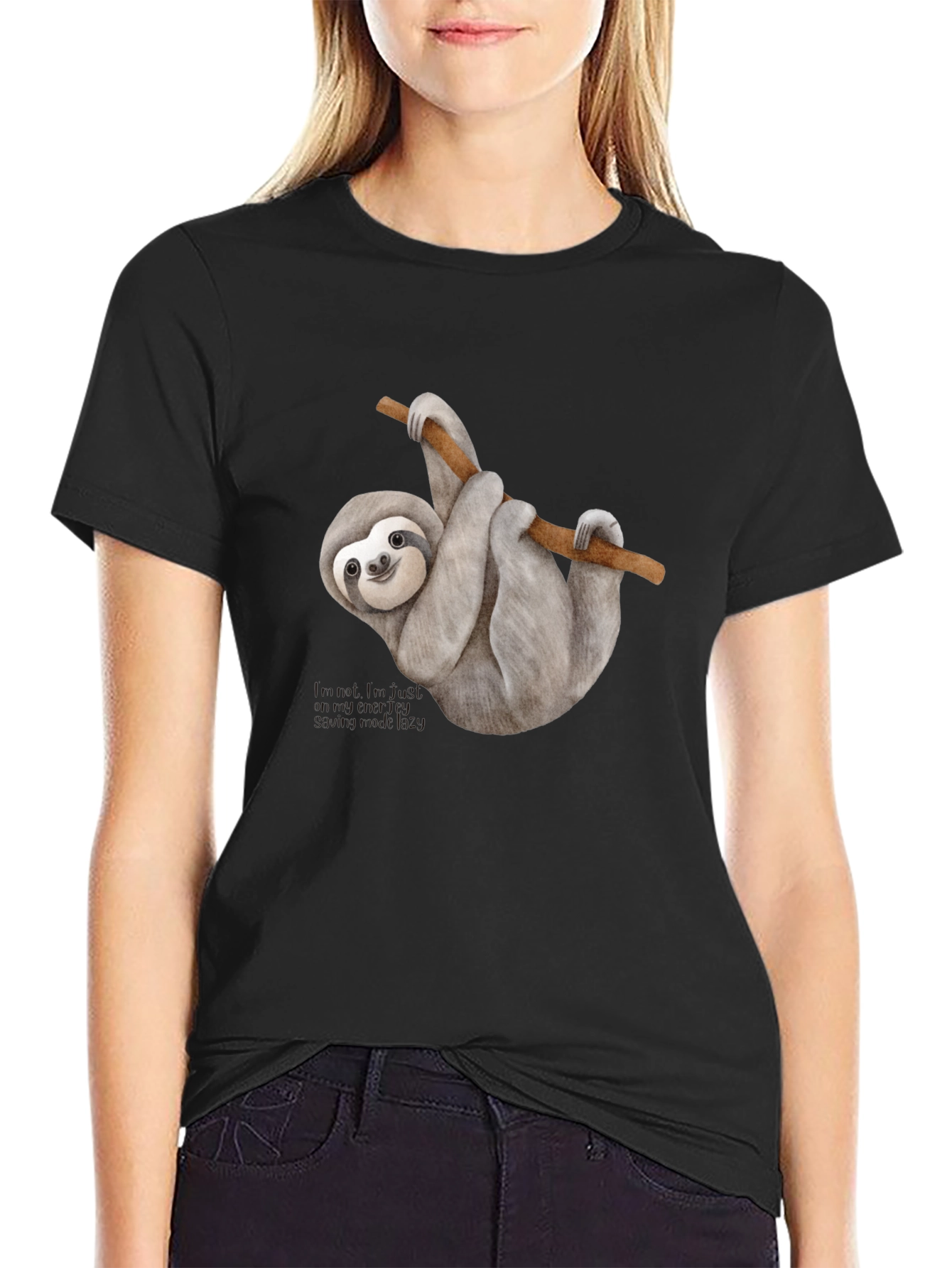 Black Sloth Graphic T-Shirt - Black Crew Neck Tee view 2