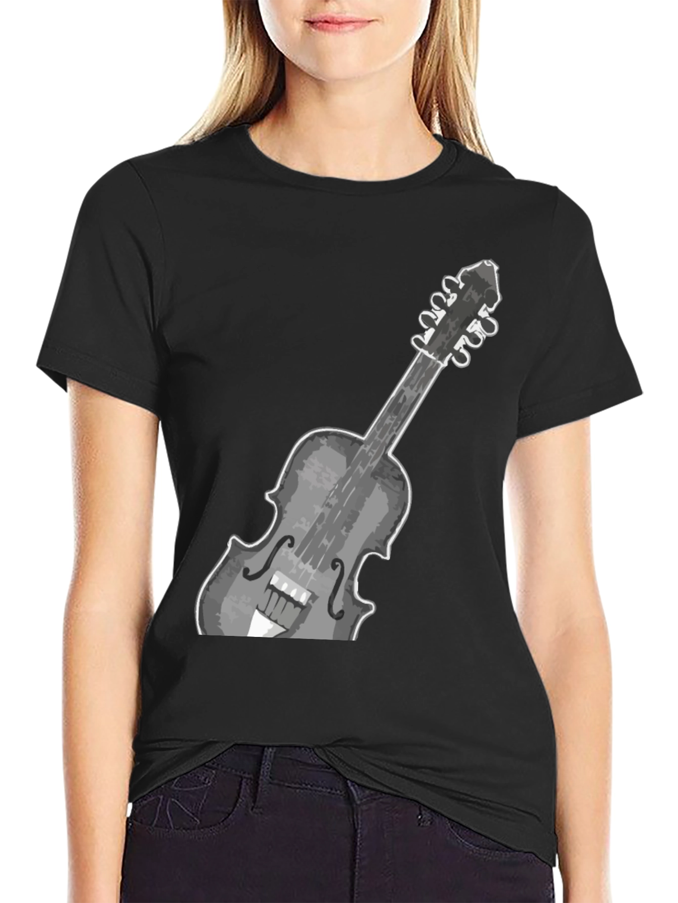 Black Violin Graphic Tee - Stylish Musical Instrument Design view 2