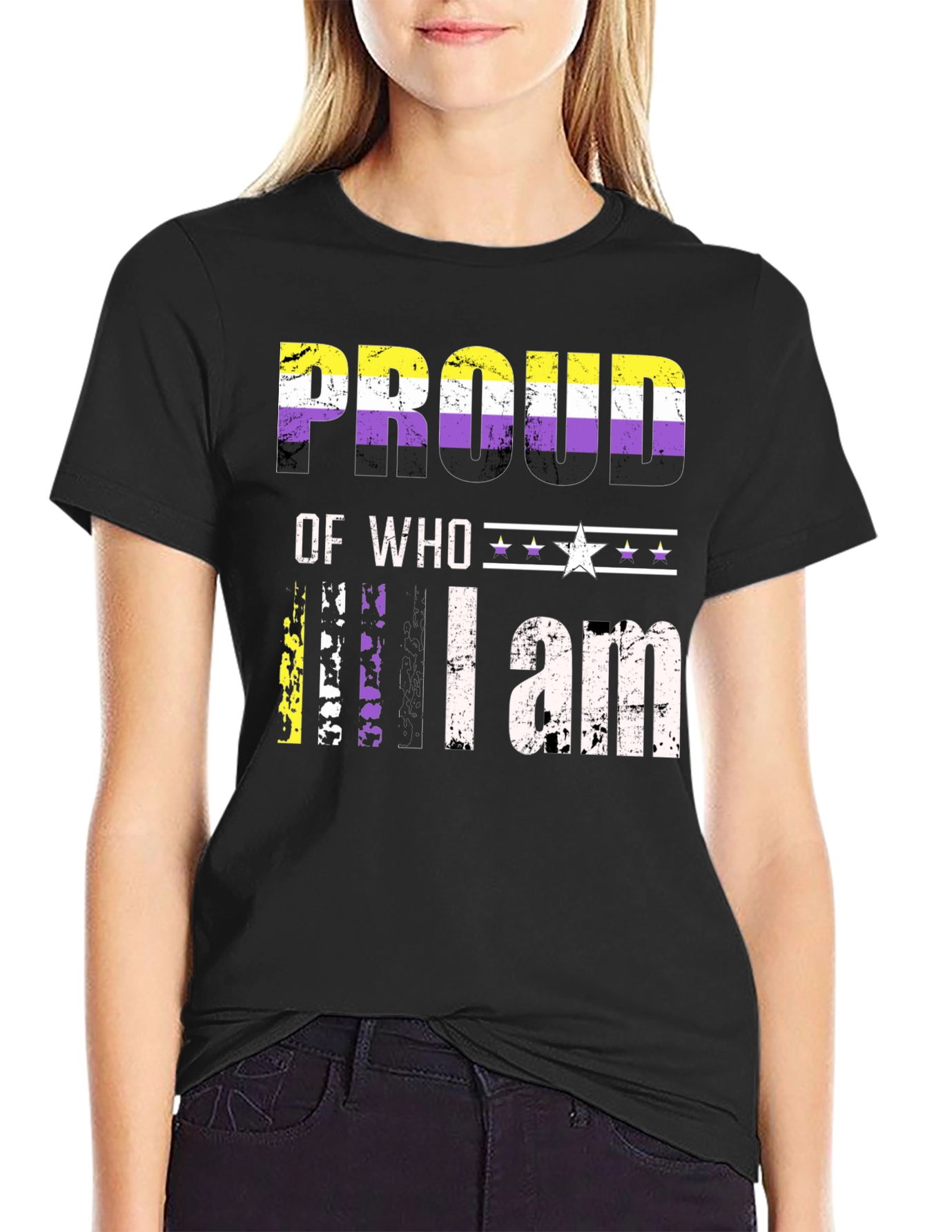 Black Proud of Who I am Nonbinary T-Shirt view 2