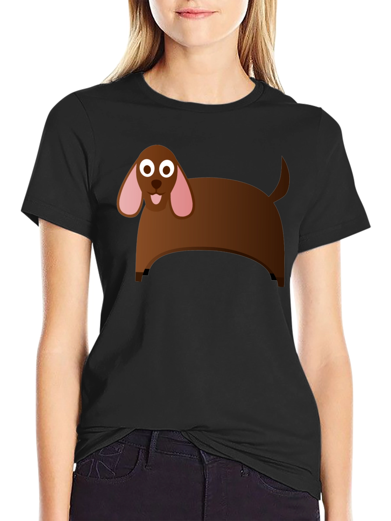 Black Cartoon Dog Graphic T-Shirt - Black Cotton Tee view 2