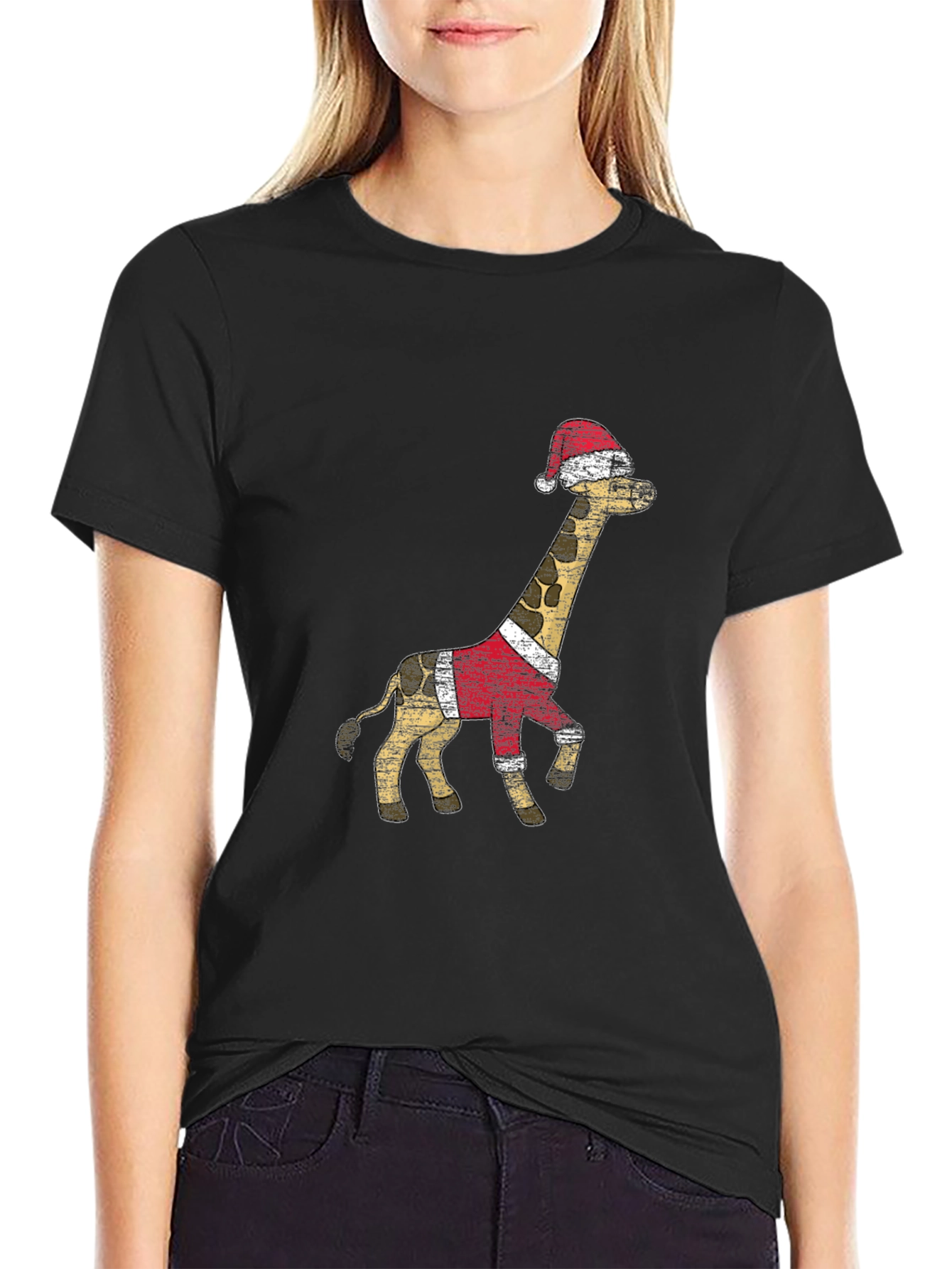 Black Festive Giraffe T-Shirt - Holiday Style view 2