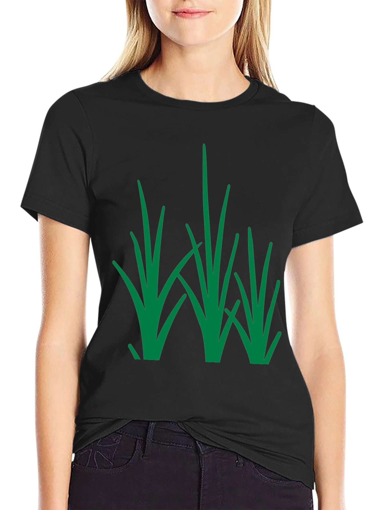 Black Green Grass Design Black T-Shirt view 2