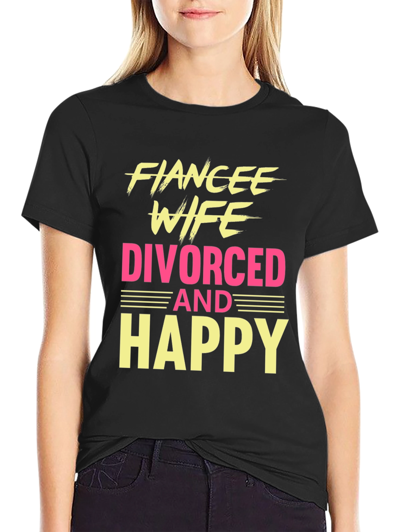 Black Funny Divorced & Happy Graphic T-Shirt view 2