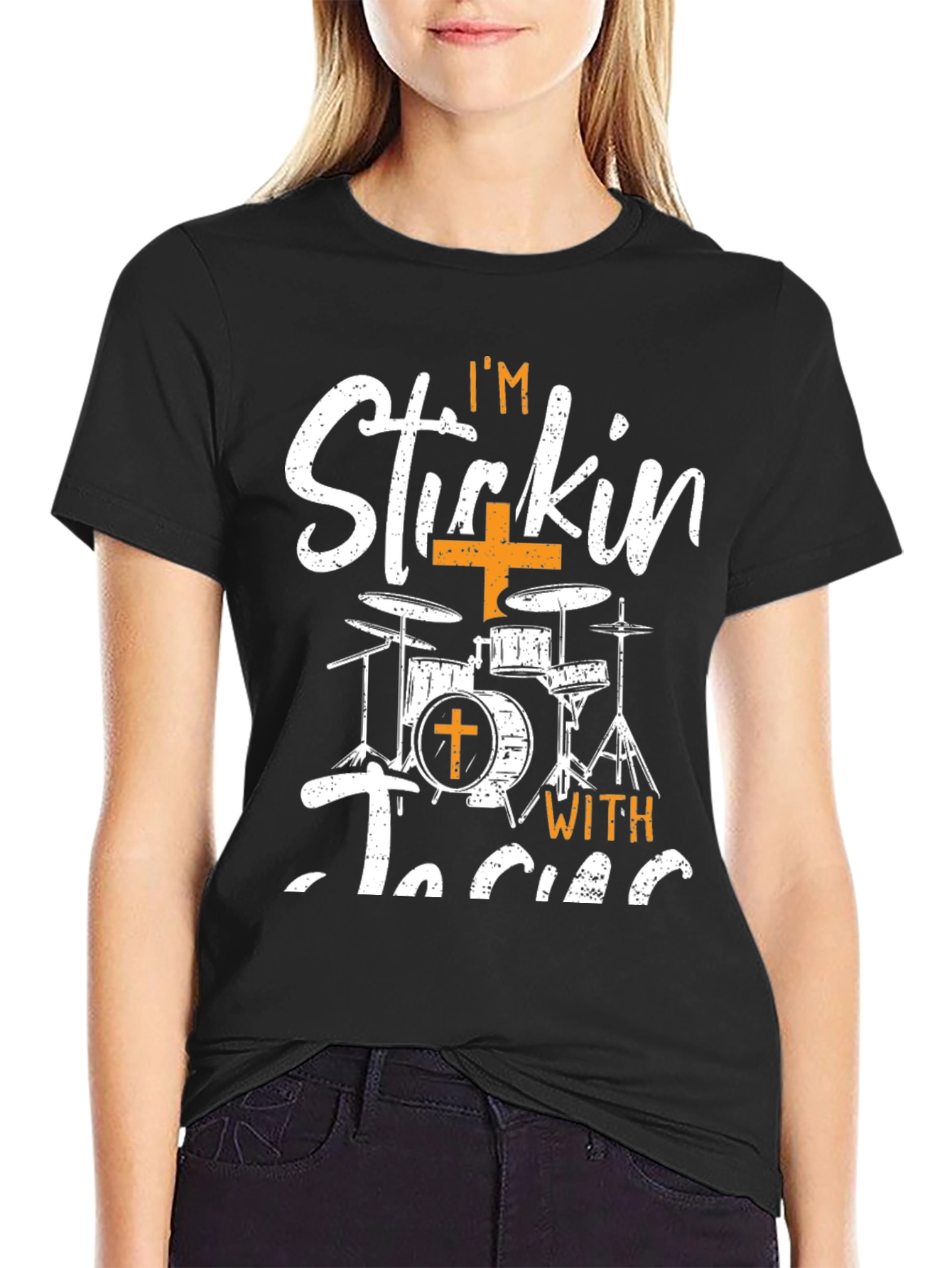 Black Stickin' with Jesus Drummer Christian T-Shirt view 2