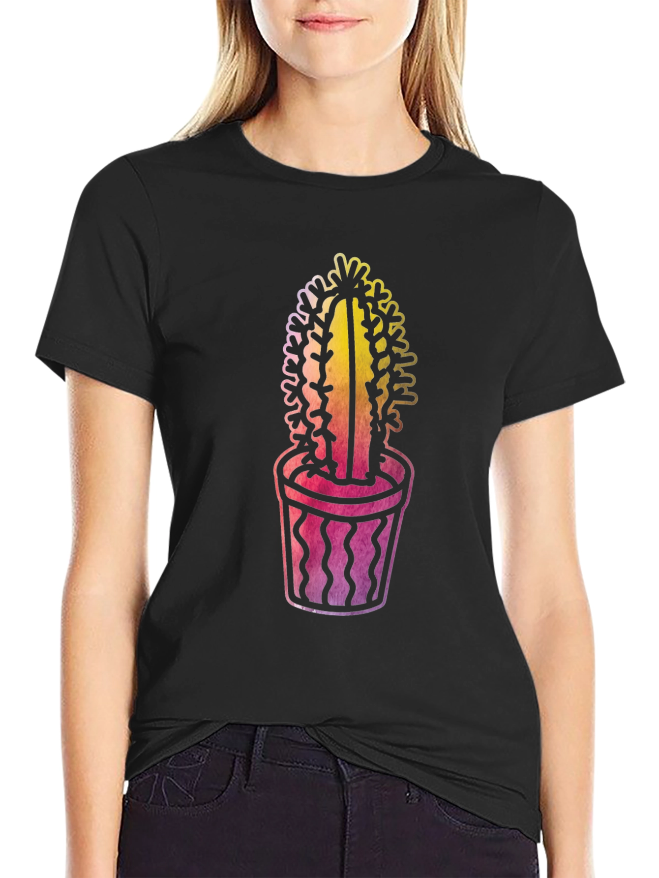 Black Cactus Graphic Tee - Trendy Plant Lover Shirt view 2