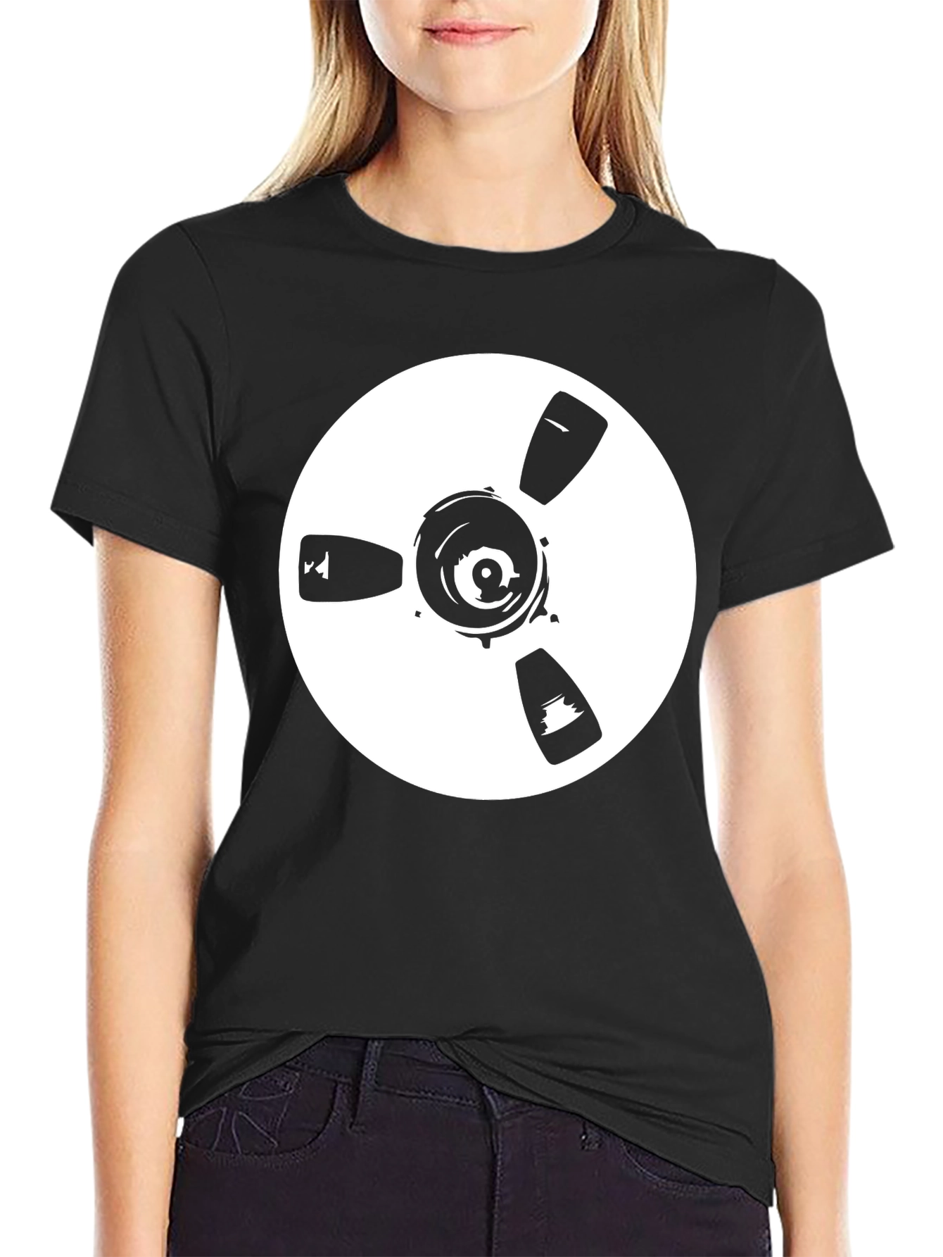 Black Retro Reel-to-Reel Record T-Shirt view 2