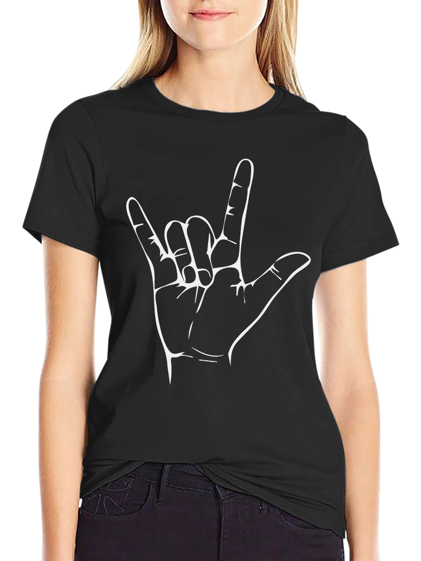 Black I Love You Hand Sign Graphic Tee - Black view 2