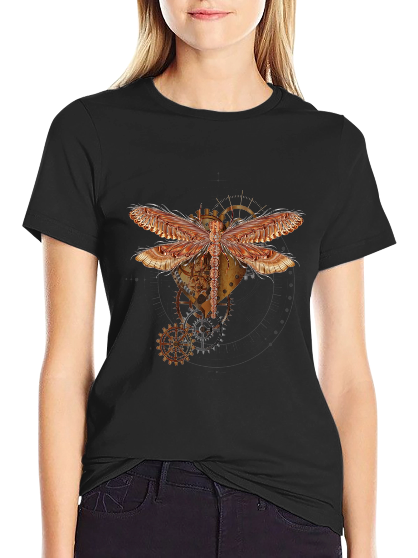 Black Steampunk Dragonfly Graphic Tee - Unique Design view 2