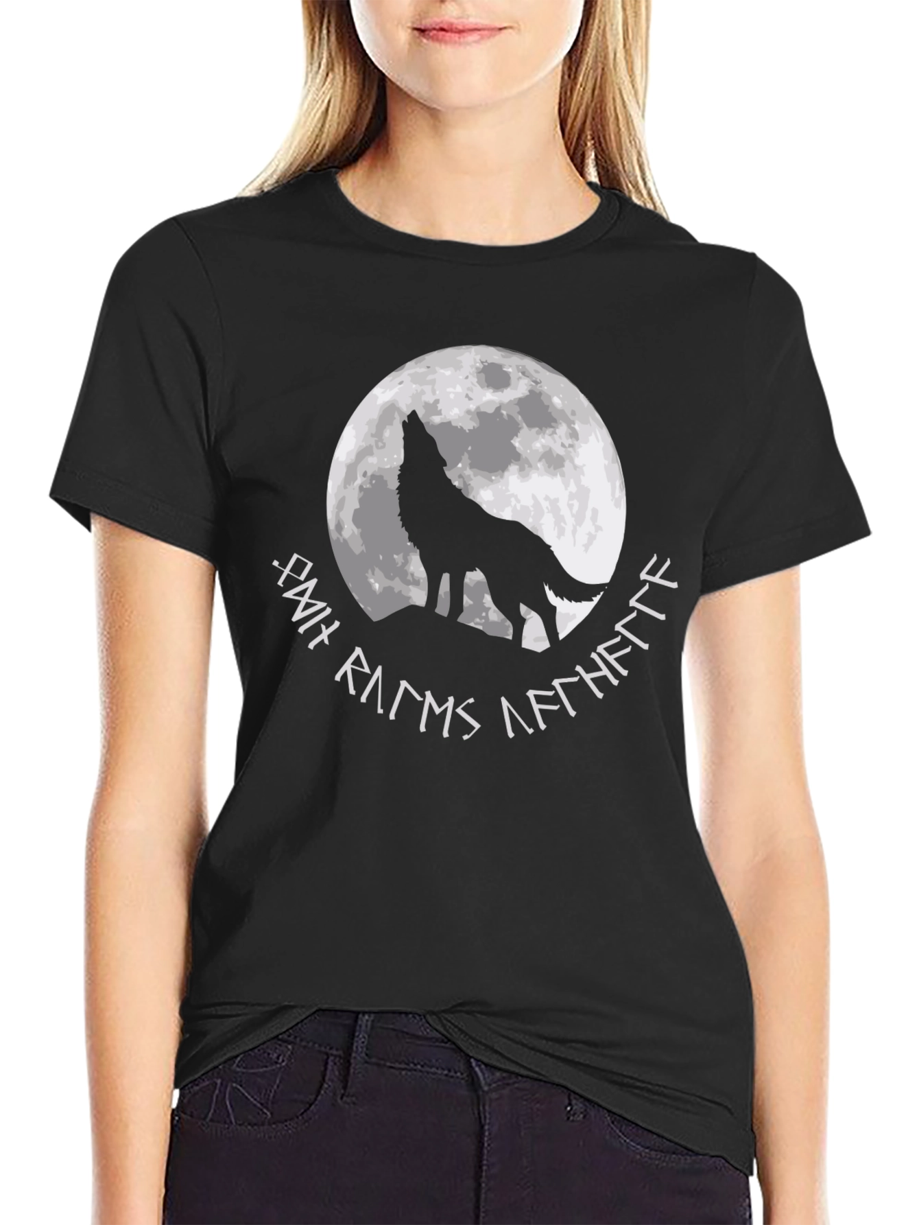 Black Wolf Howling at Moon Graphic Tee view 2