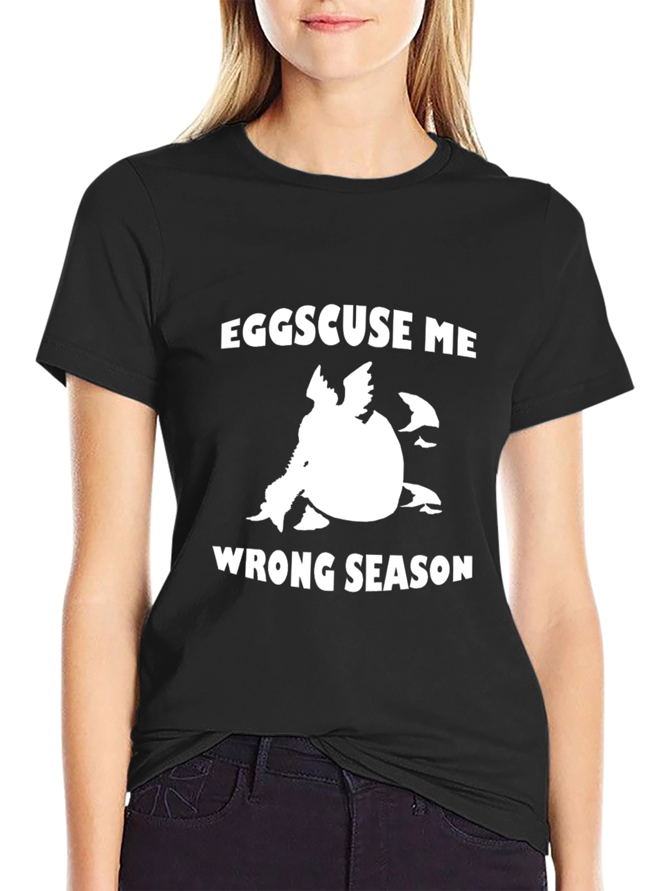 Black Eggscuse Me Wrong Season Black Graphic Tee view 2