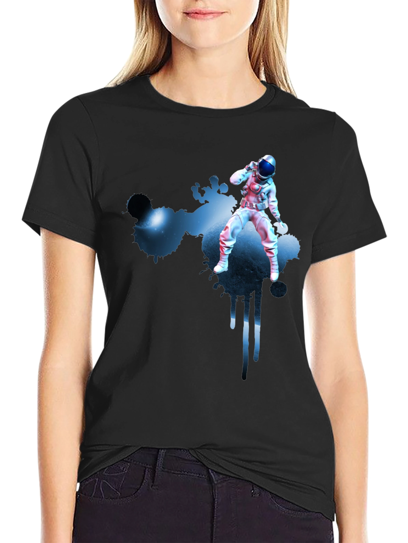 Black Astronaut Galaxy T-Shirt - Black Graphic Tee view 2