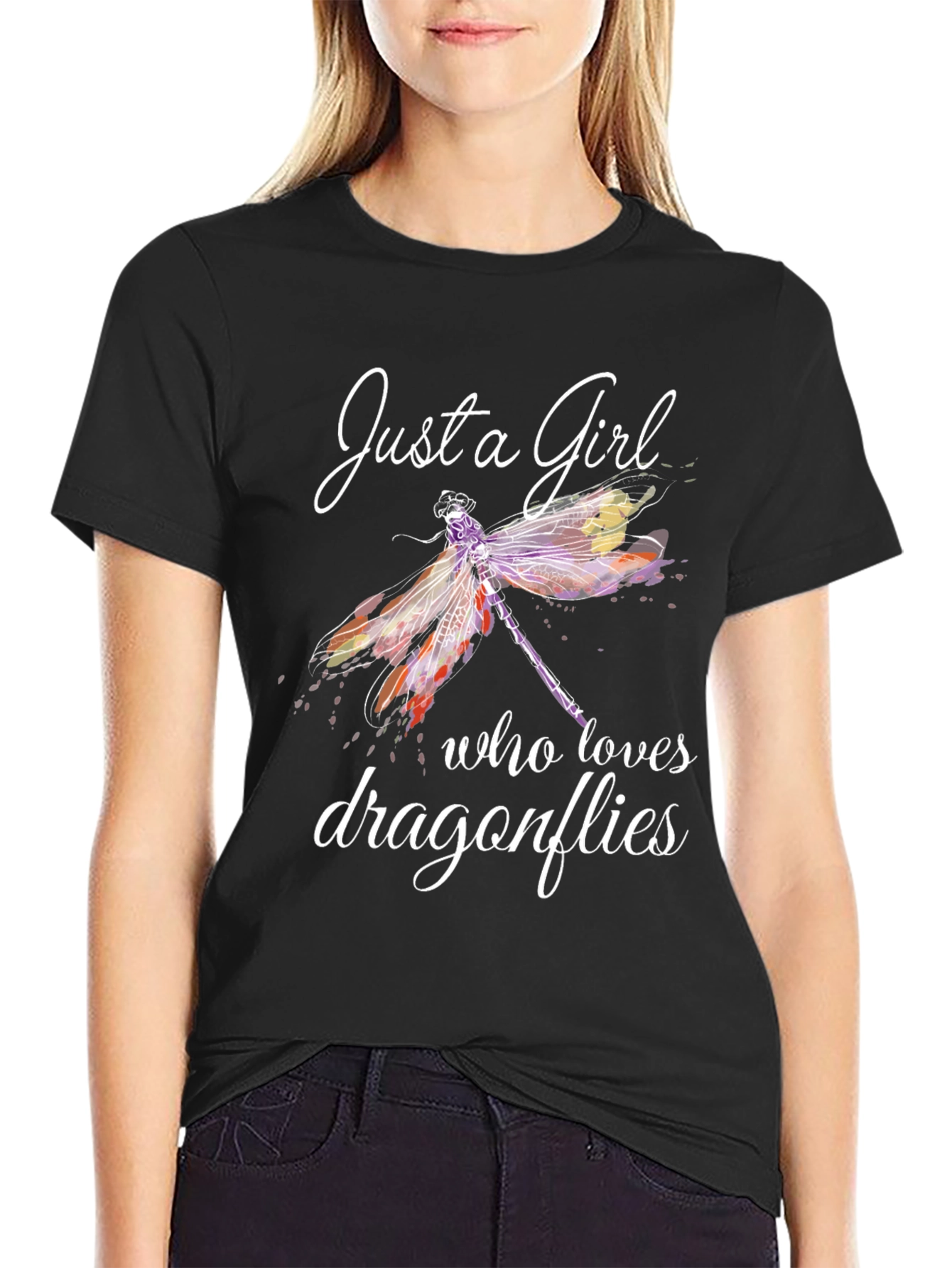 Black Just a Girl Who Loves Dragonflies Graphic Tee view 2