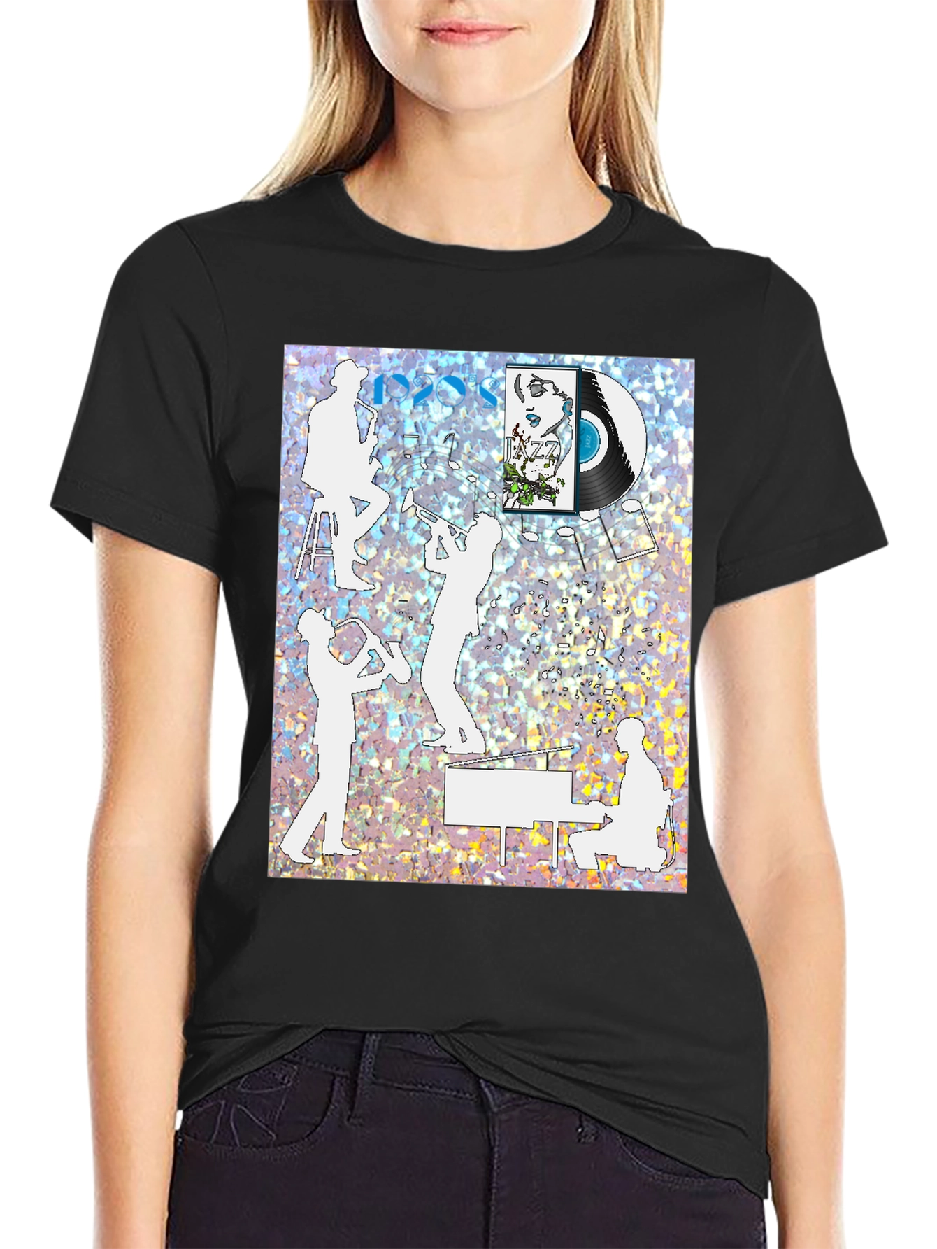 Black Jazz Music T-Shirt - Vintage Style view 2