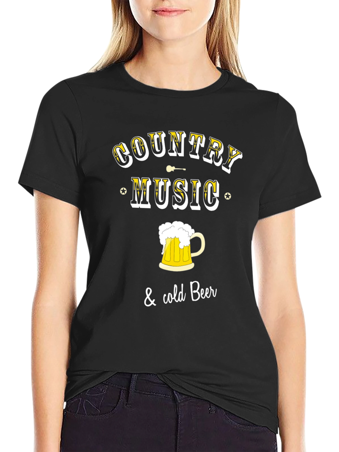 Black Country Music & Cold Beer Black Graphic T-Shirt view 2