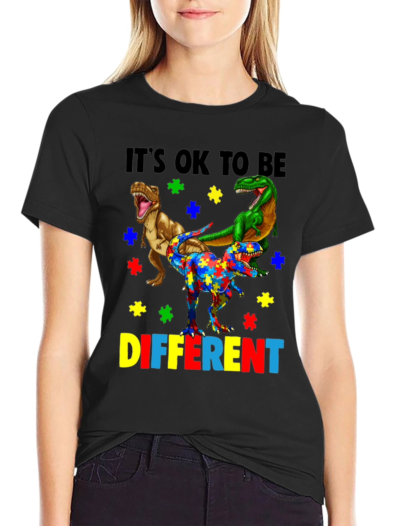 Black It's OK To Be Different Autism Awareness T-Shirt view 2