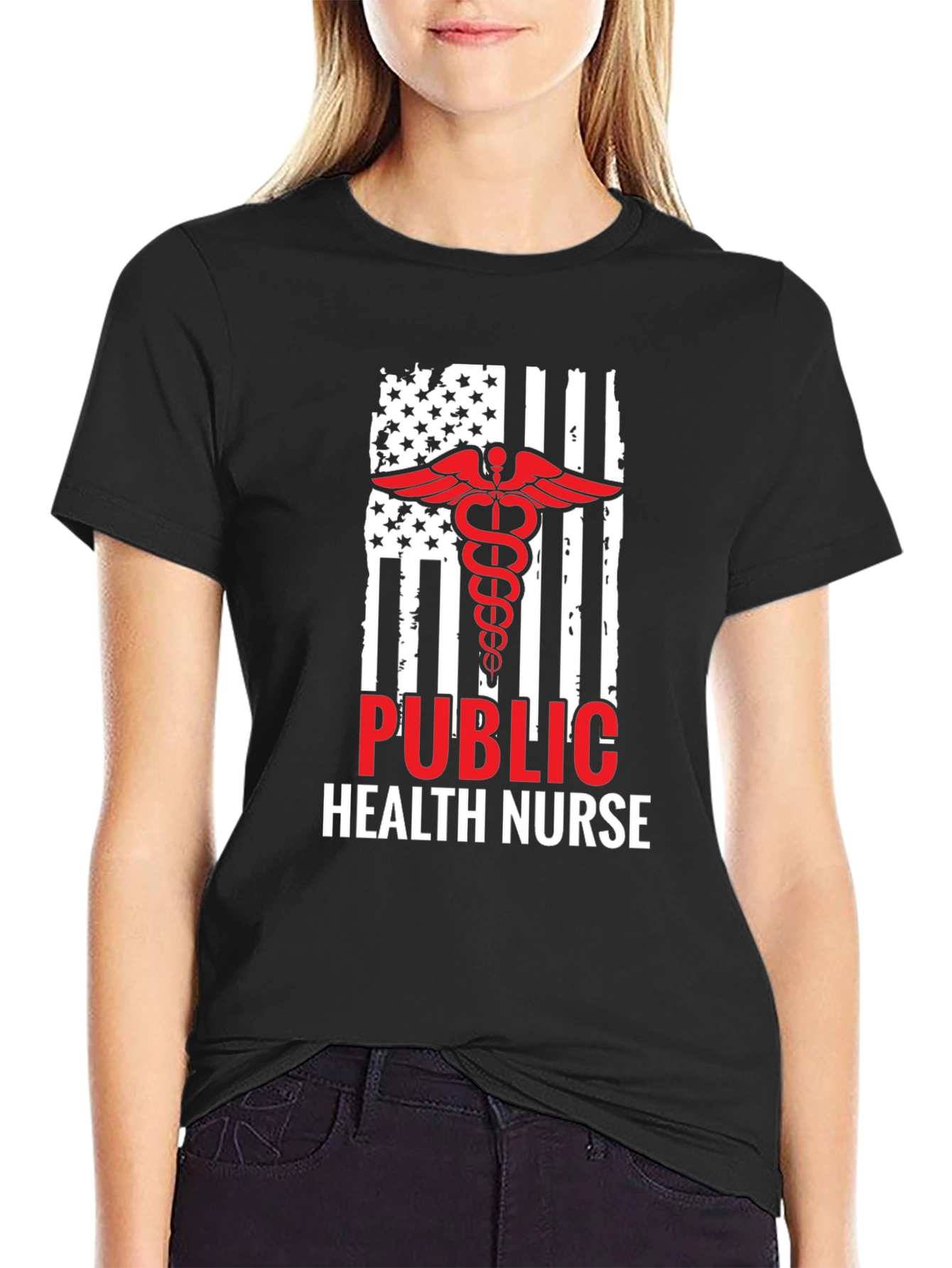 Black Public Health Nurse American Flag T-Shirt view 2