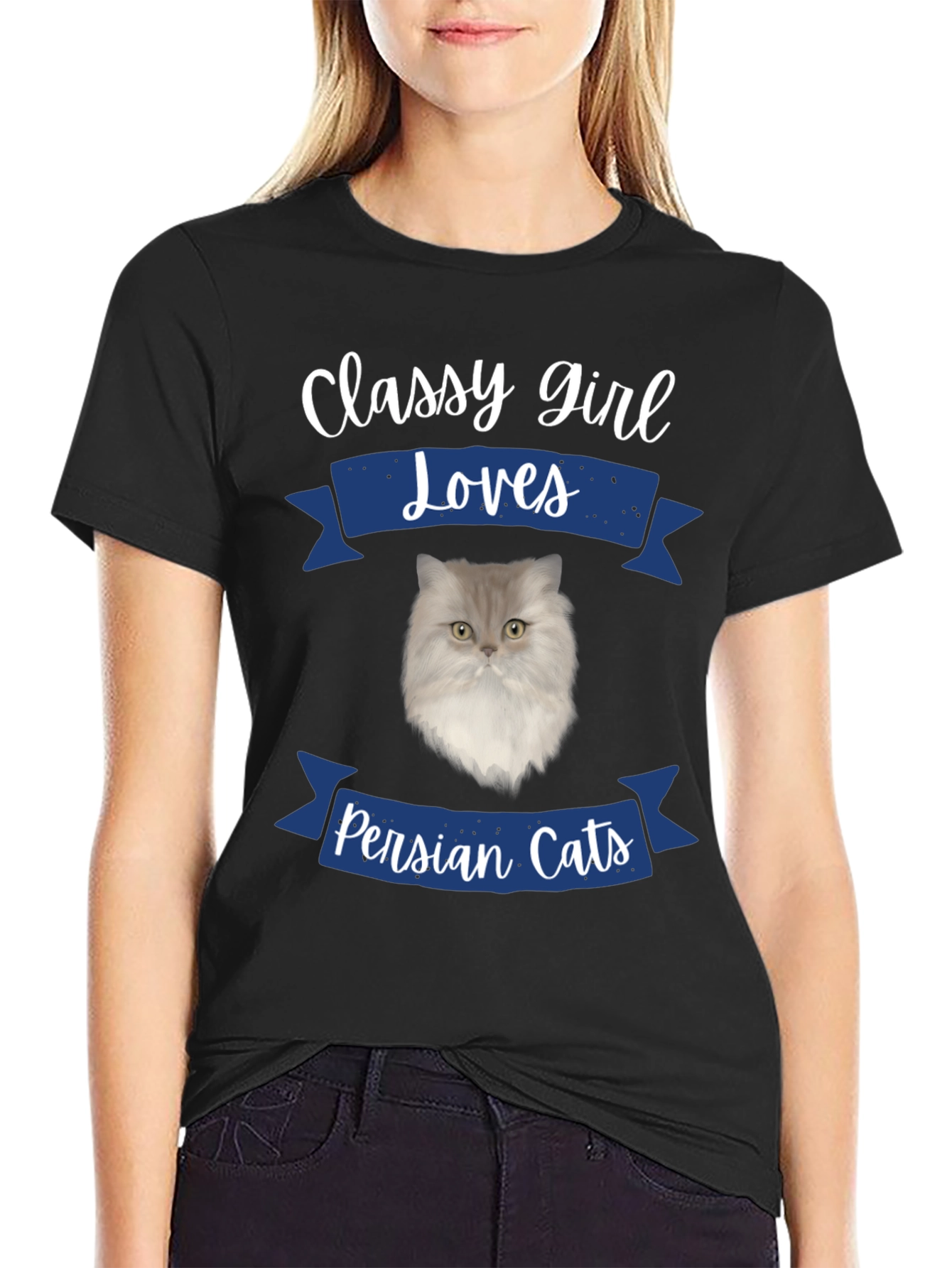 Black Classy Girl Loves Persian Cats T-Shirt view 2