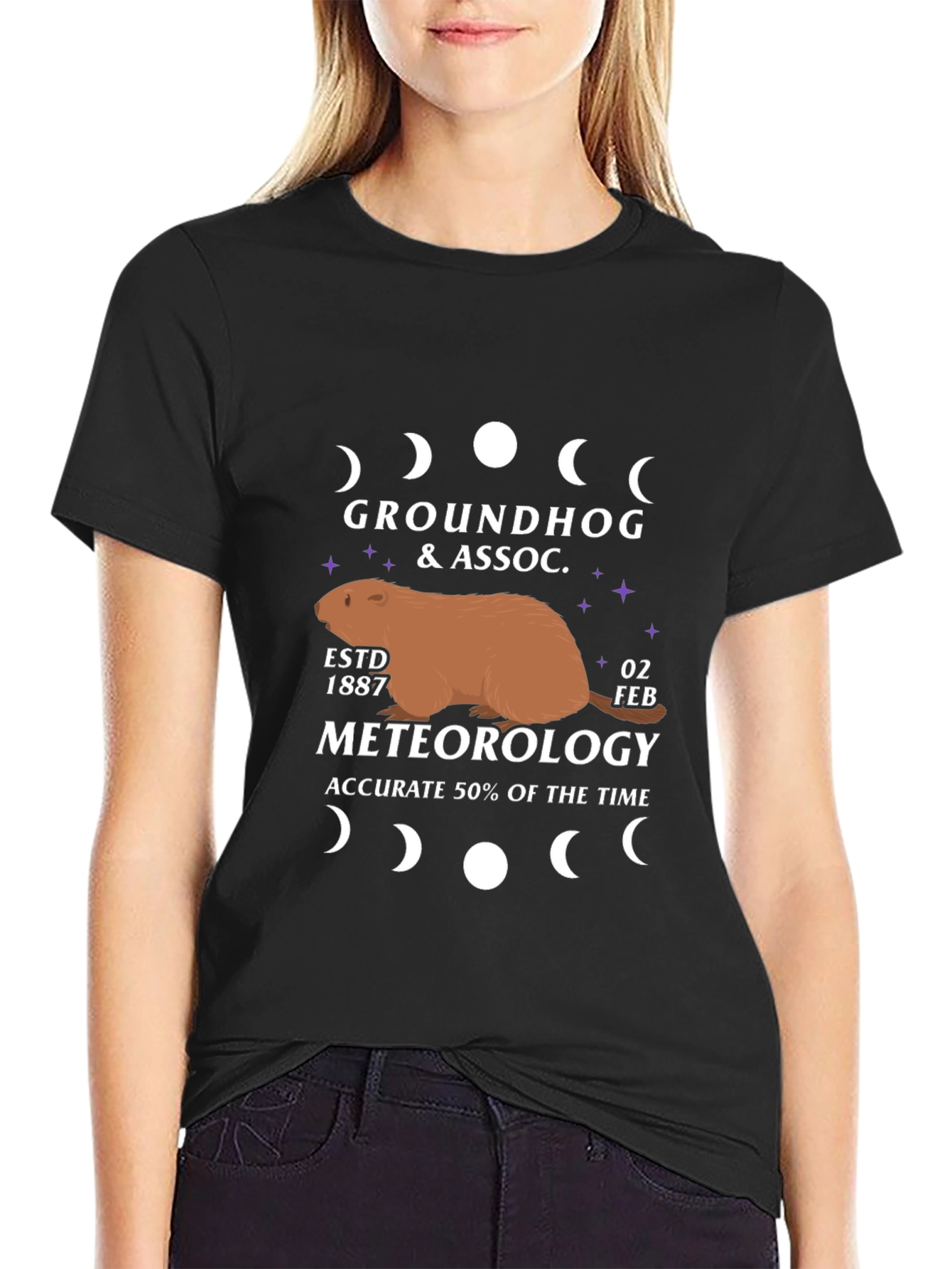 Black Groundhog Day Meteorology T-Shirt view 2