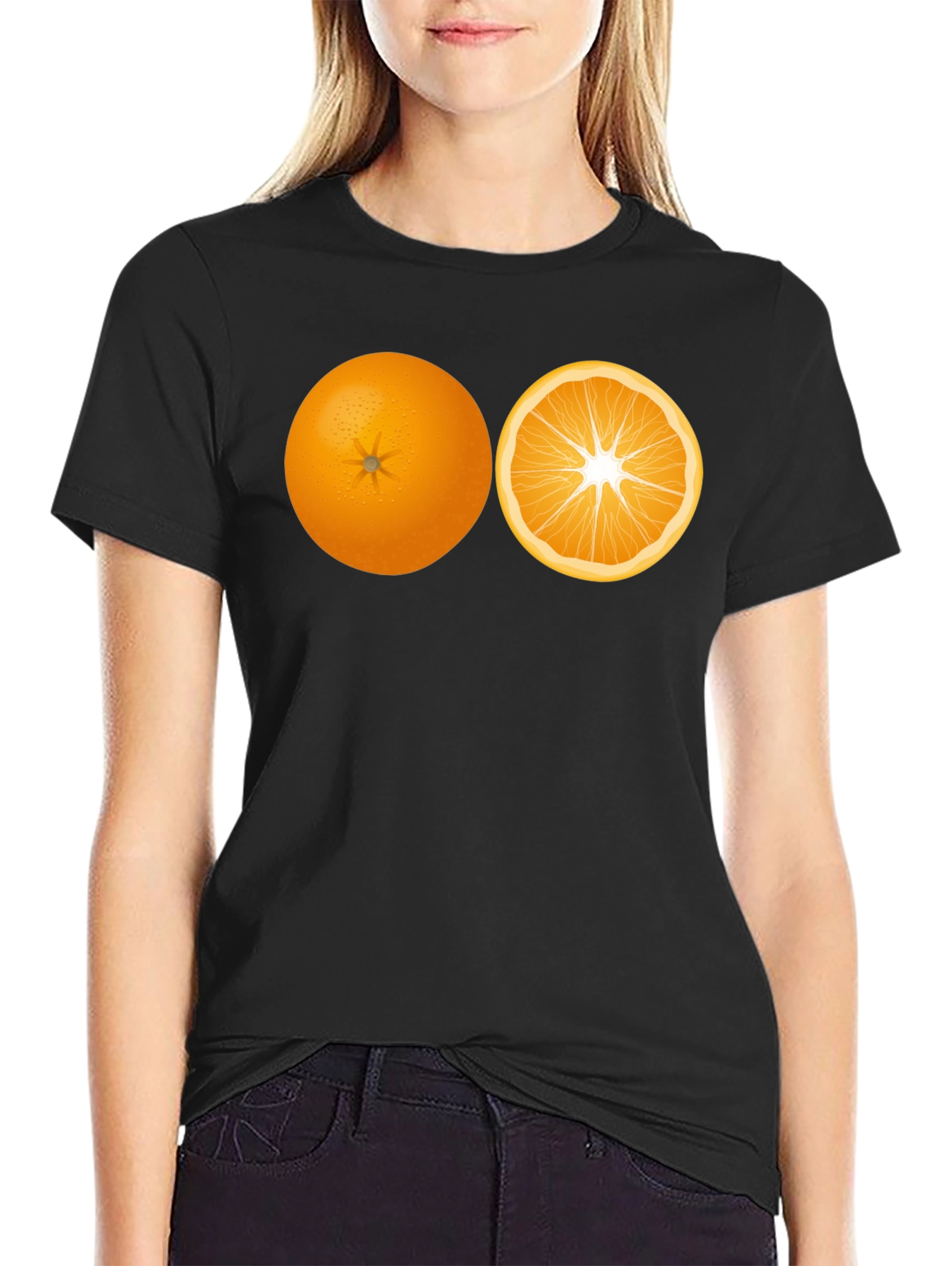 Black Orange Slice Graphic Black Tee view 2